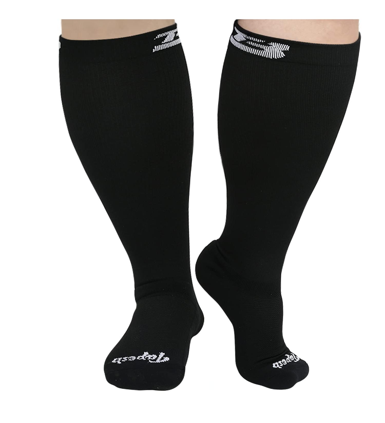 5XL Black Plus Size Compression Socks for Wide Calf Men & Women - 20-30 mmHg Breathable Knee High Support - Buy Online on GoSupps.com