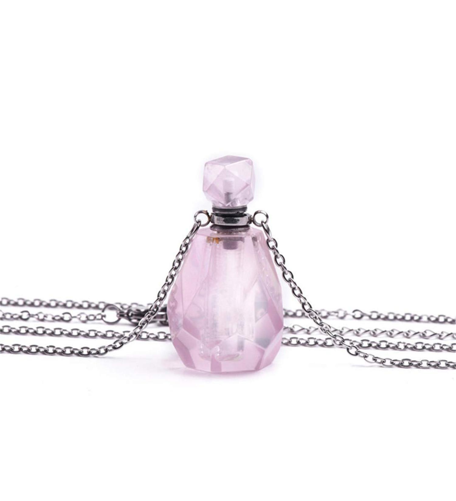 YGLINE Rose Quartz Essential Oil Diffuser Pendant Necklace | Natural Healing Stone Jewelry for Aromatherapy - Buy Online on GoSupps.com