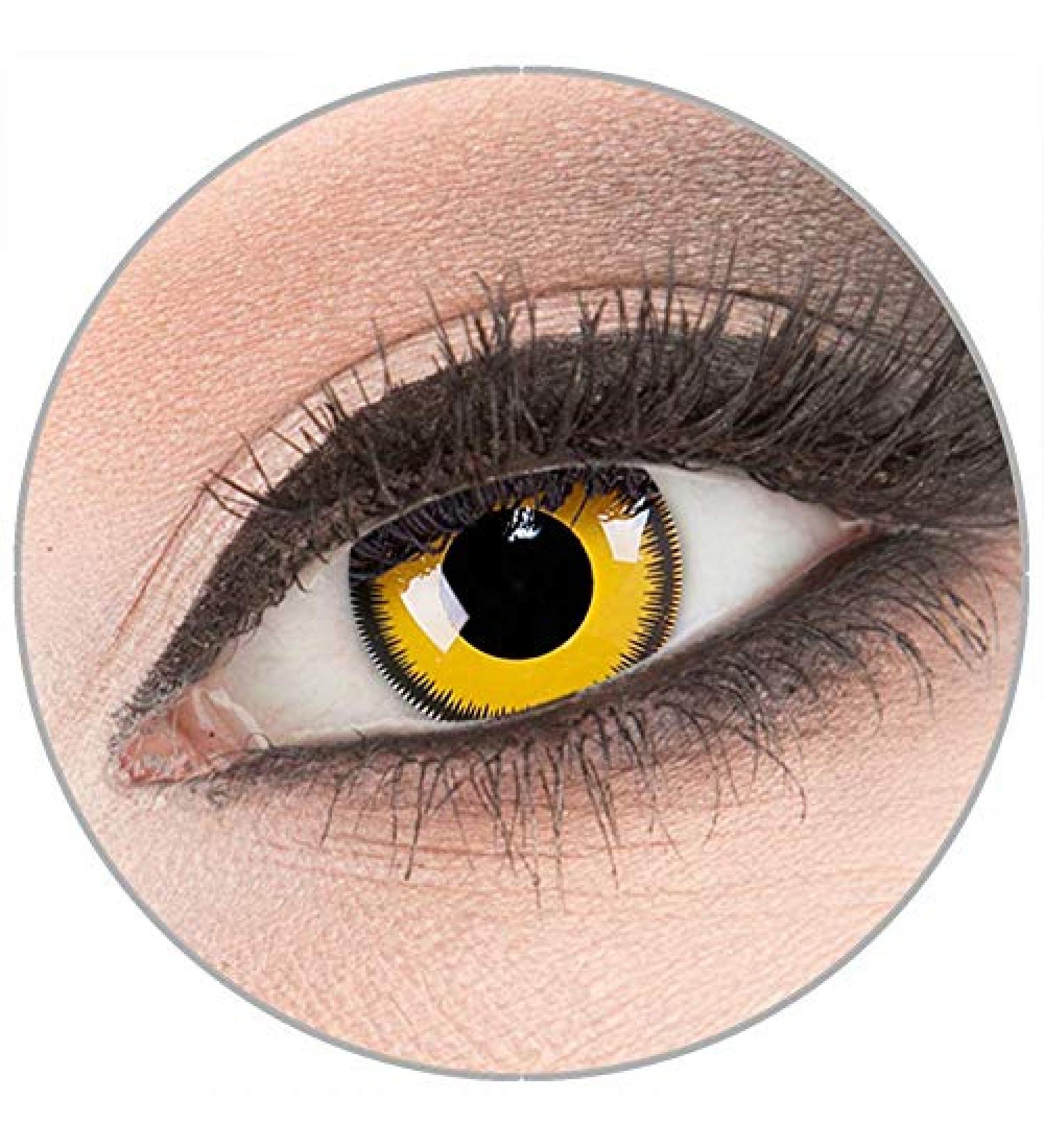 Colored yellow 'lunatic sun' contact lenses from 'evil lens' to carnival carnival halloween 1 pair of yellow crazy fun contact lenses with containers without strength