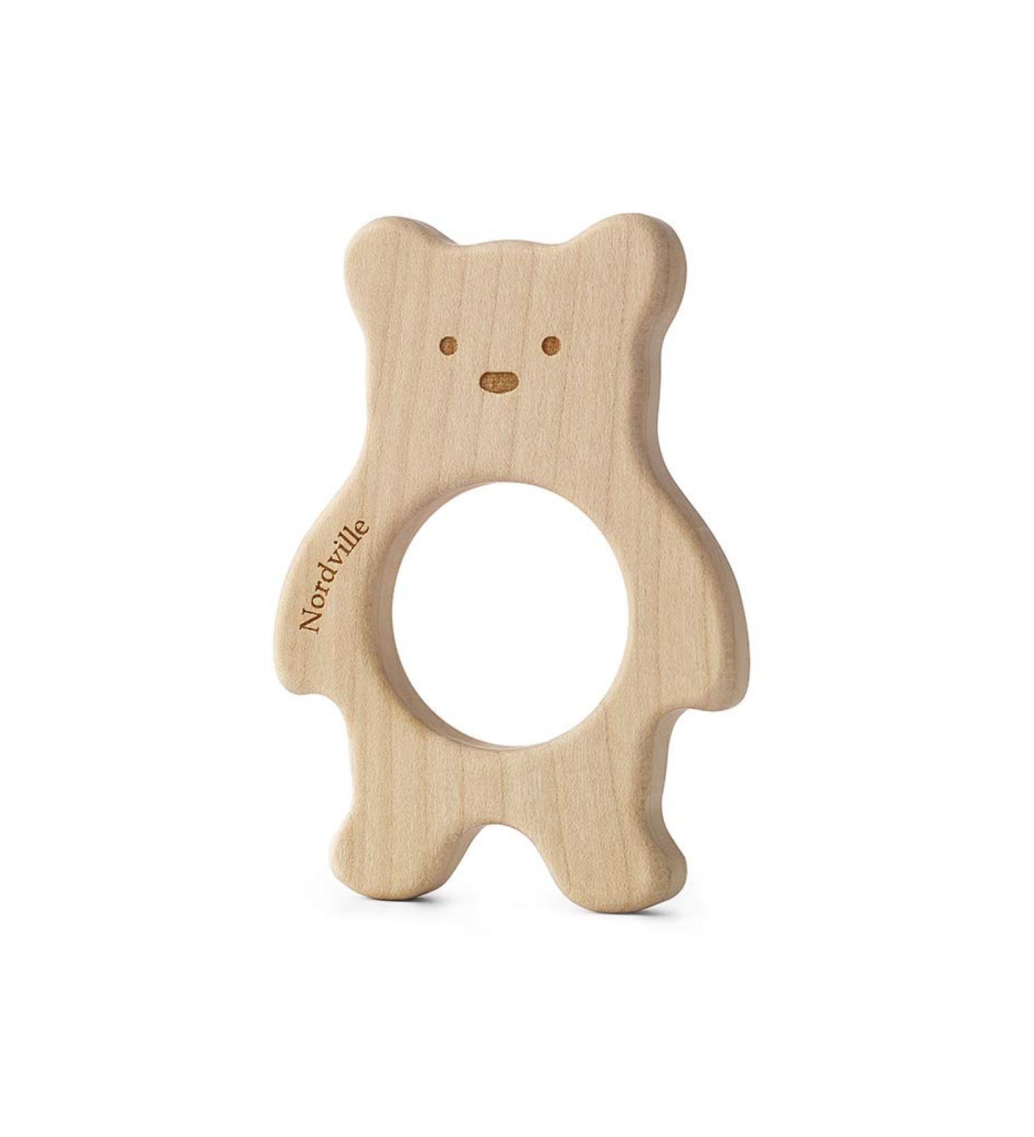 Nordville Teething Ring Teddy Teething Aid Maple Wood Organic Handmade Baby Shower
