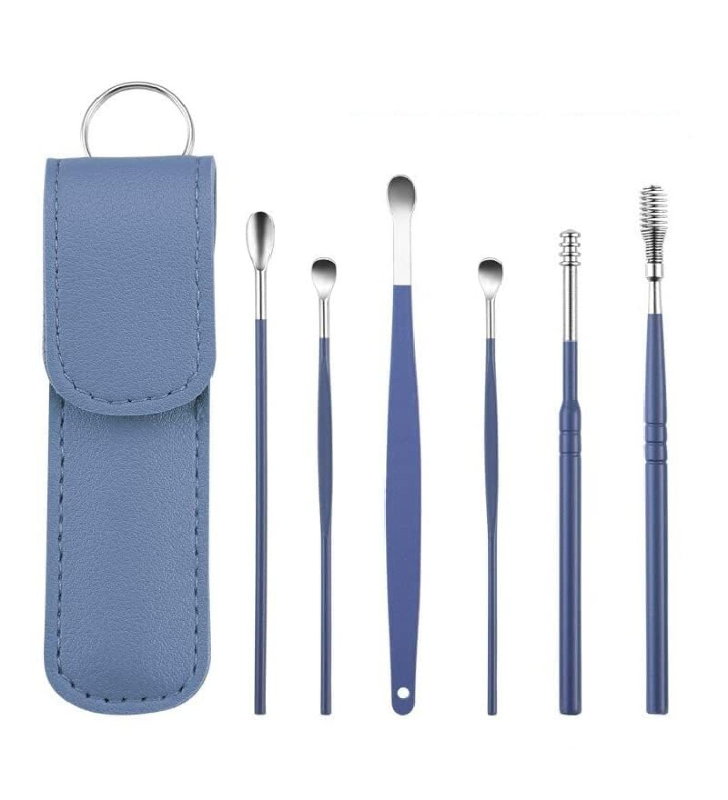 6-in-1 Stainless Steel Earwax Removal Kit with Coil Spring Cleaner - Thorough Earwax Remover (Blue) - Buy Online on GoSupps.com