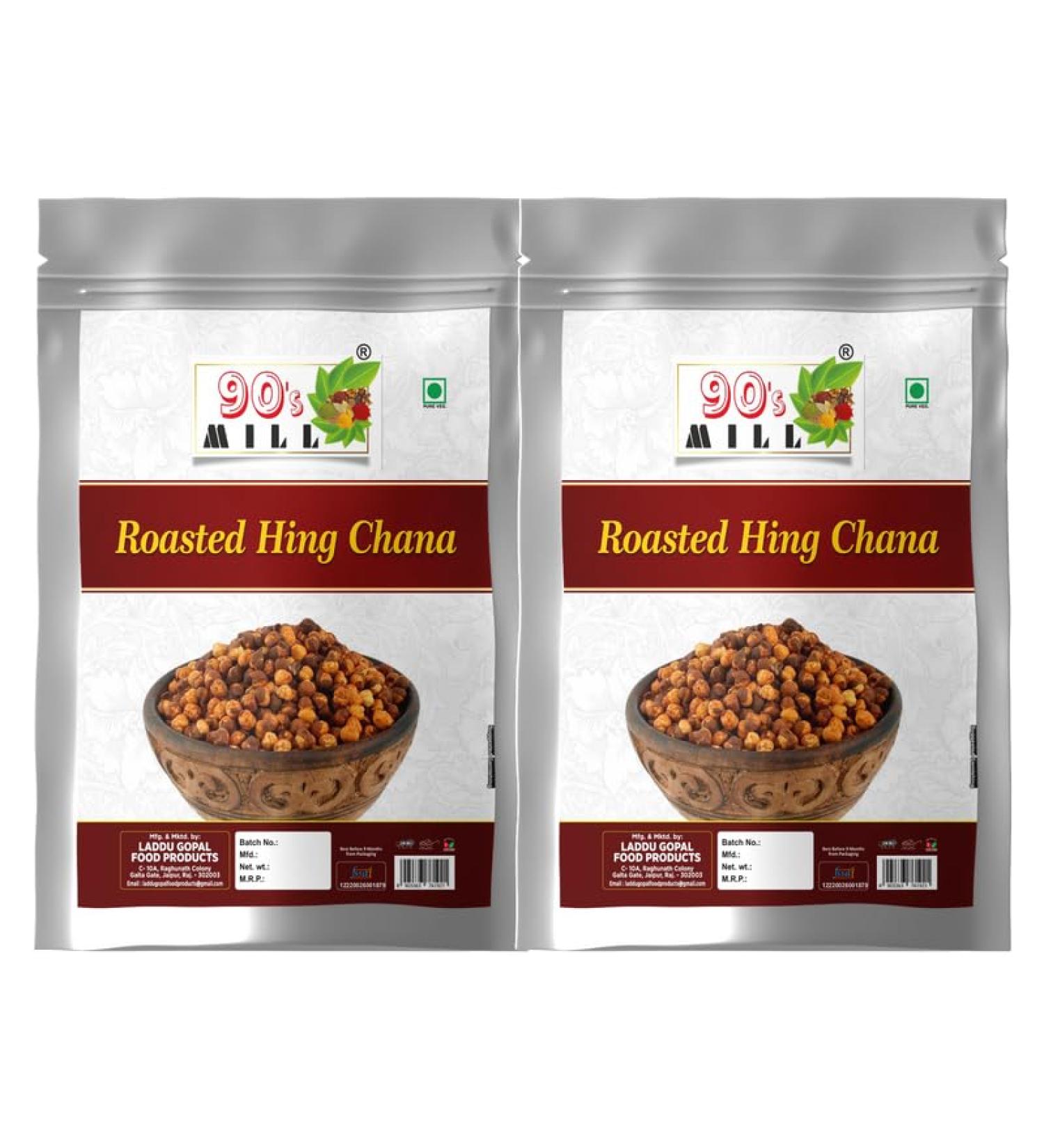 90's MILL Hing Roasted Chana Bhuna Chana | Roasted Chickpeas | Black Gram With Goodness Of Hing And Jeera | Diabetic Snack Oil Free Ready to Eat Tasty Lightly Spicy Low GI Namkeen-420g*2Pack - Buy Online on GoSupps.com