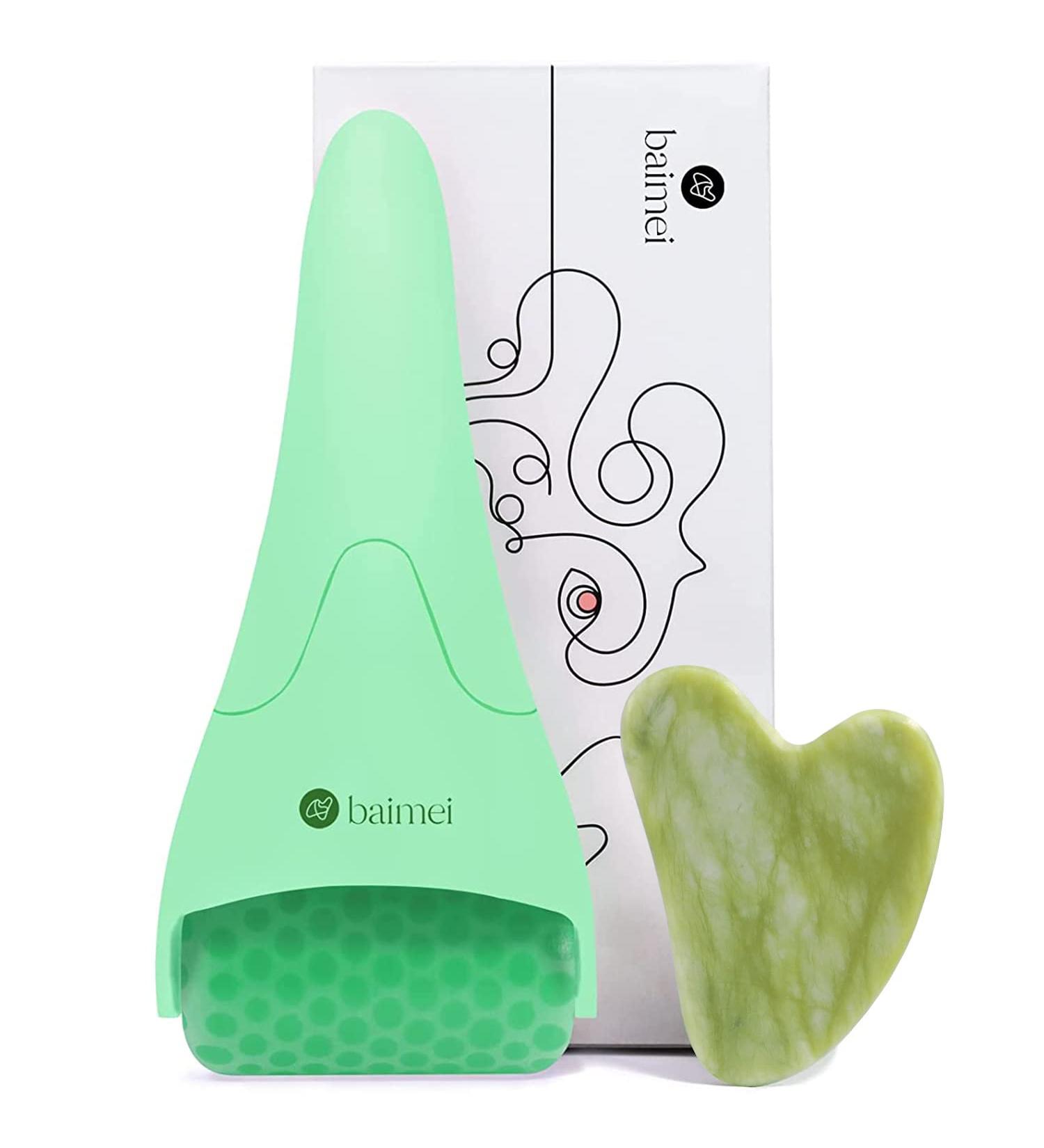 BAIMEI Ice Roller and Gua Sha Facial Tools Set - Green | Reduce Puffiness, Migraine Pain Relief - Buy Online on GoSupps.com