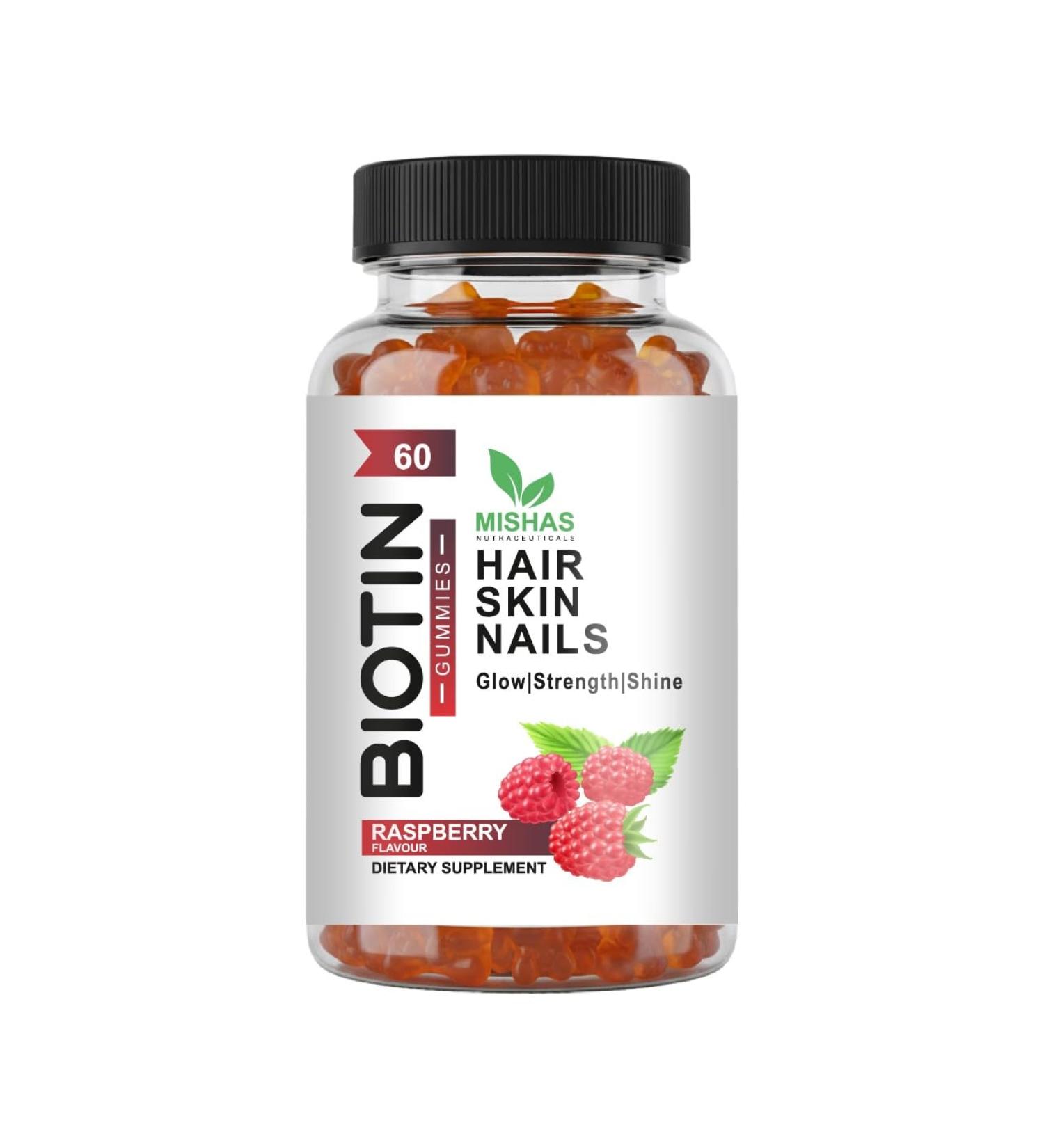 Mishas Nutraceuticals Hair Skin & Nails Gummies - Supports Healthy Hair - Vegan biotin Vitamins for Women & Men Supports Faster Hair Growth Stronger Nails Healthy Skin Extra Strength 60 Counts - Buy Online on GoSupps.com