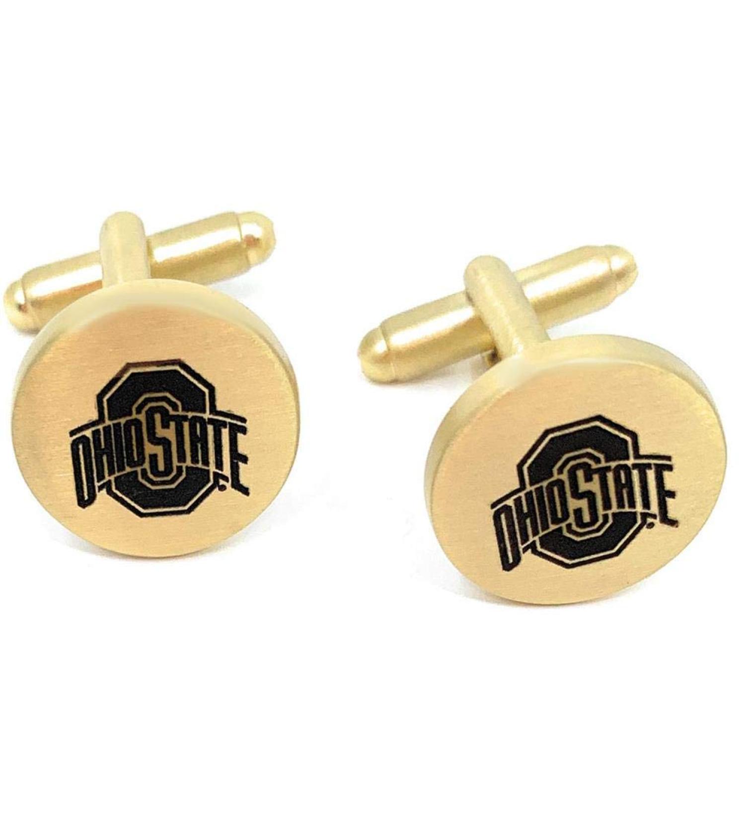 Laser Engraved Ohio State University Buckeyes Brushed Gold Cufflinks Set - Buy Online on GoSupps.com