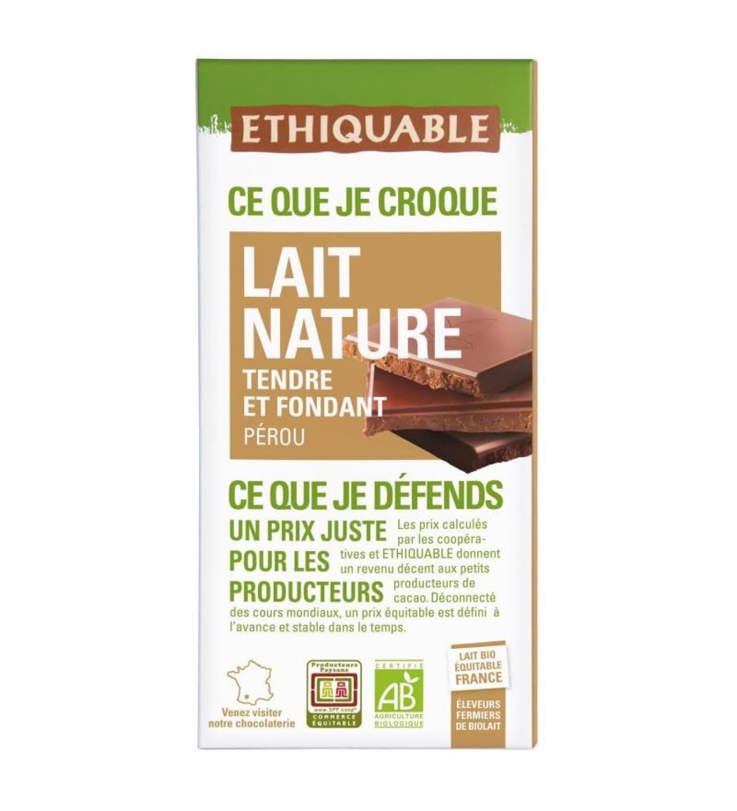 G n rique ETHIQUABLE - Organic Soft Milk and Fondant Chocolate - 100 g - Ethical and Natural Softness - Pack of 4