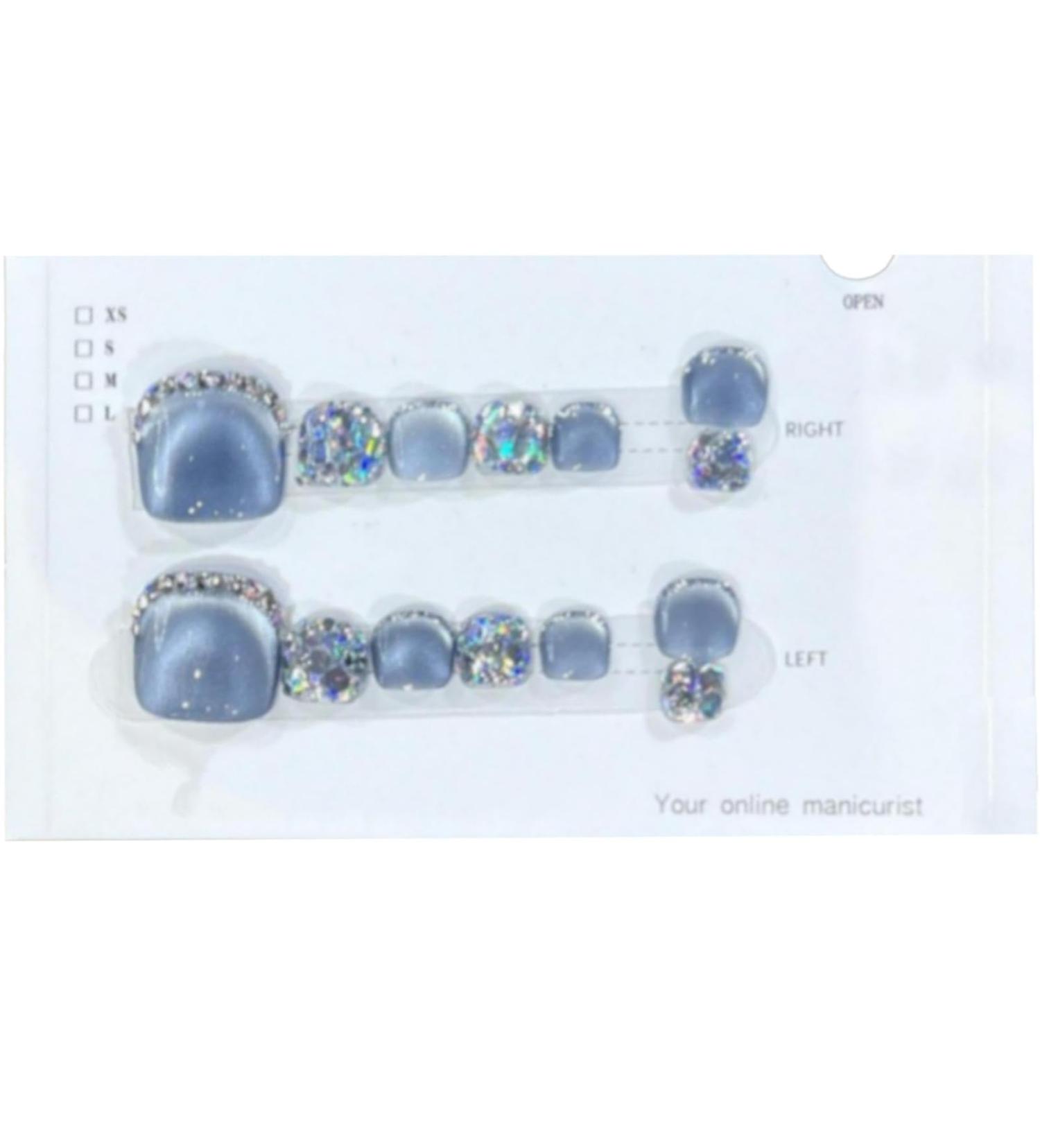 Artificial Toenail | Glitter Press On Toe Nails Manicure Art Glossy Fake Toe Nails 14 Sparkling Cat's Eye Toenail For Summer Nail Art For Women Girls - Buy Online on GoSupps.com