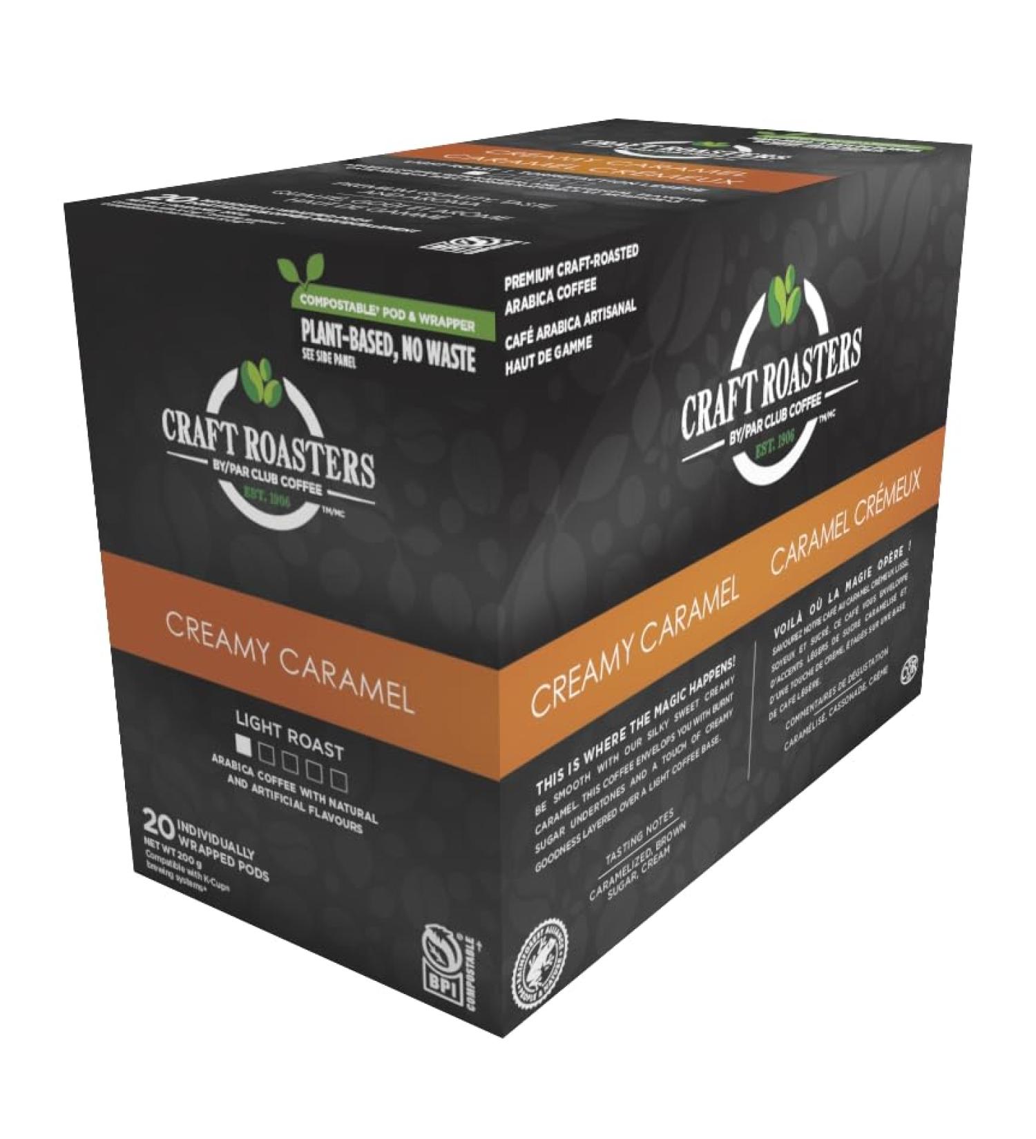 Club Coffee Craft Roasters Creamy Caramel - Flavoured Light Roast Single Serve Coffee K-Cup Pods Compostable Coffee Pods Keurig Brewer Compatible Rainforest Alliance Certified 120 Count (20 Count Pack of 6) Creamy Caramel - Flavoured Light Roast 120 count - Buy Online on GoSupps.com
