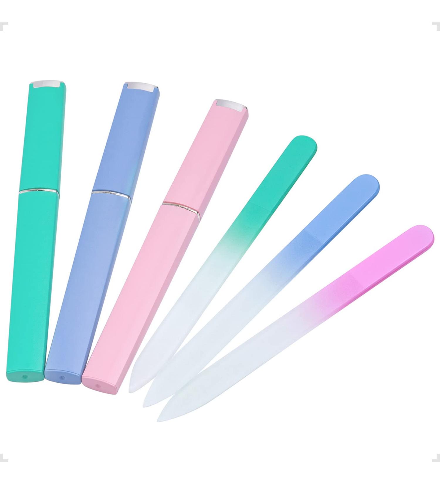 Glass Nail File Set with Case - Double Sided Etched Fingernail Files for Natural Nails - 3 Pack Professional Manicure Tool - Czech Glass Unique Gift for Women - Buy Online on GoSupps.com