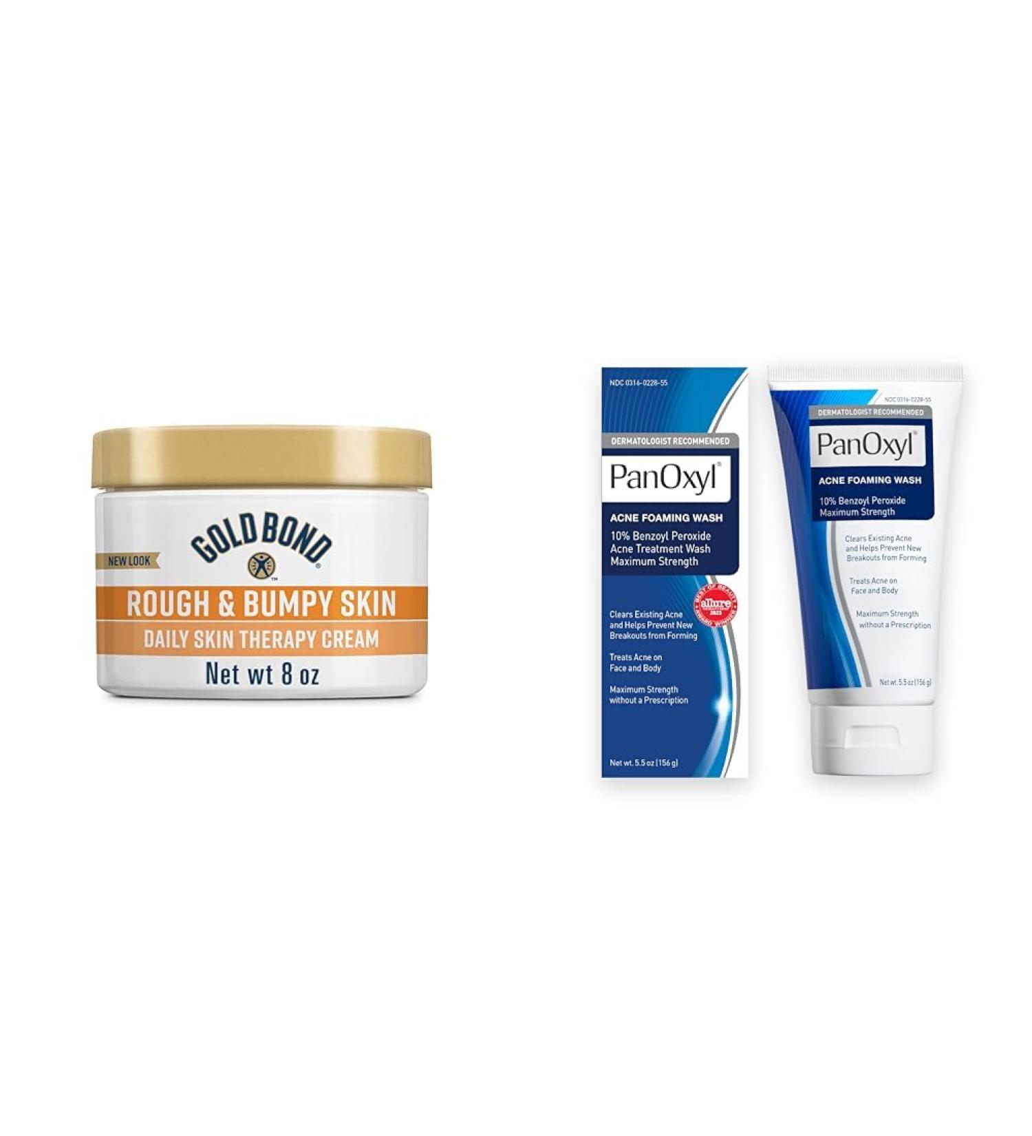 Gold Bond 8oz Rough & Bumpy Daily Therapy Cream & PanOxyl 10% Benzoyl Peroxide 5.5oz Acne Foaming Face Wash Bundle - Buy Online on GoSupps.com