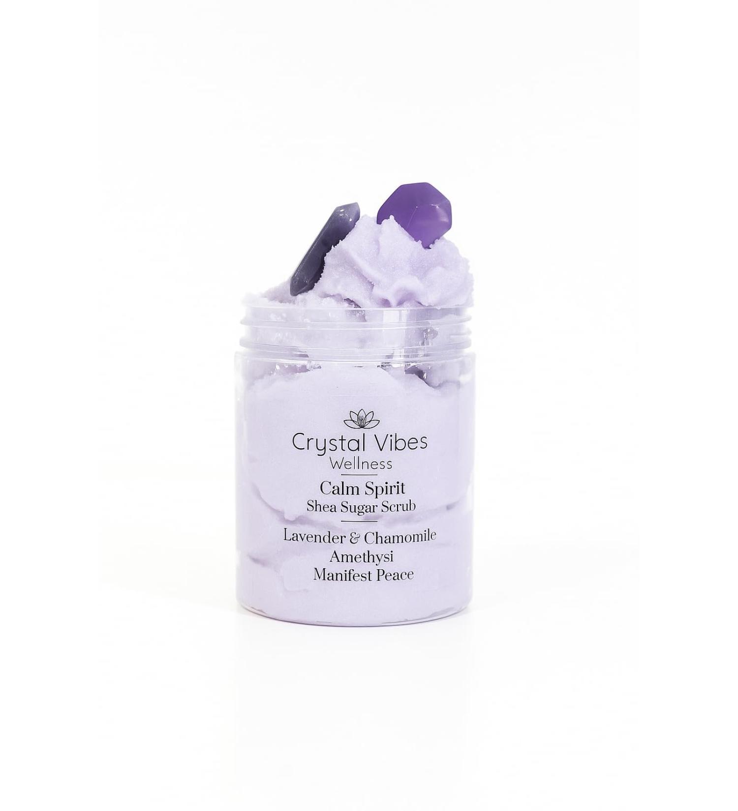 Calm Spirit Sugar Scrub Lavender & Chamomile with Amethyst Crystal & Mini Soap Gem