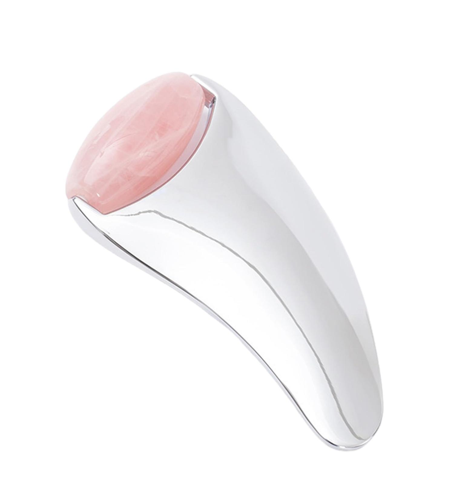Metal Gua Sha Facial Roller - Beauty Tool for Women Enhances Cheekbones Neck Chin Eyes Forehead & Nose Silver Scraping Board + Rose Quartz Roller - Buy Online on GoSupps.com