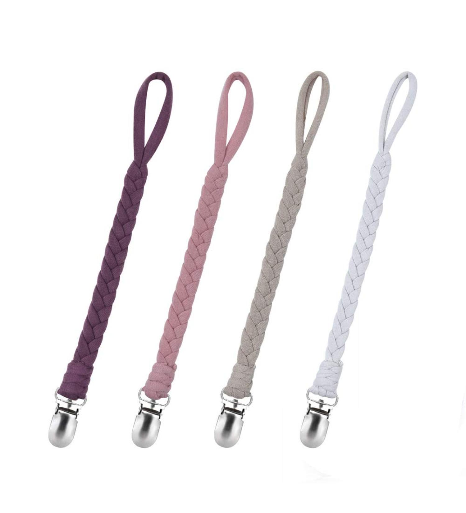 Pacifier Clip Set - Hand-Made Braided 4 pack Purple Soothie Holder Leash for Boys and Girls - Buy Online on GoSupps.com