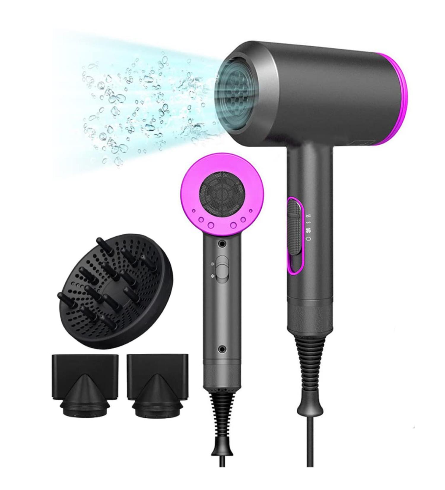 Professional Ionic Hair Dryer Low Noise Blow Dryer 1800W Fast Drying Negative Hairdryer Blowdryer with 2 Concentrator Nozzle 1 Diffuser Attachments for Home Salon Travel - Buy Online on GoSupps.com