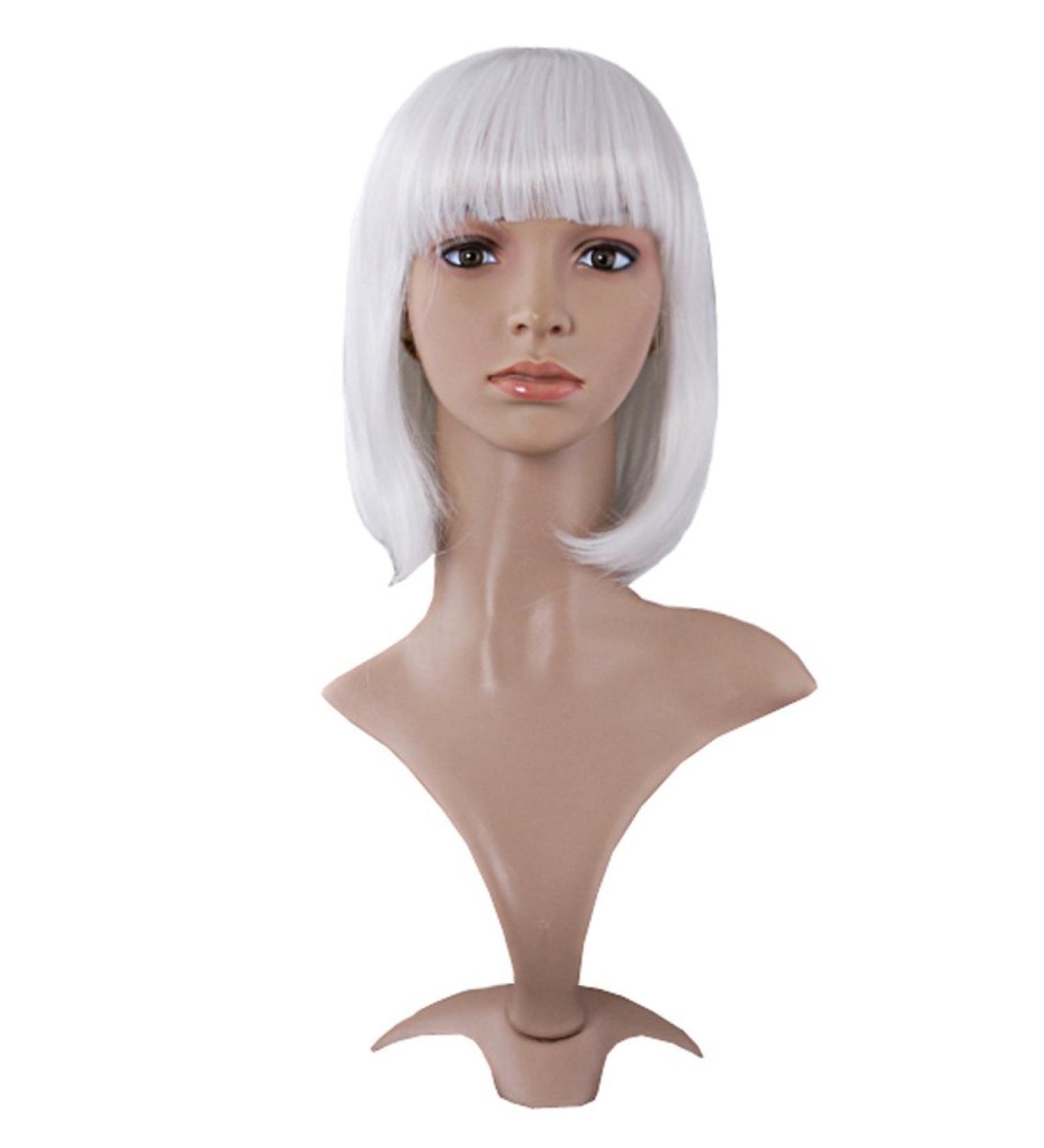 MapofBeauty Fashion Girl White Natural Short Straight Wig with Smooth Bangs - Premium Ladies Wig for Effortless Style - Buy Online on GoSupps.com