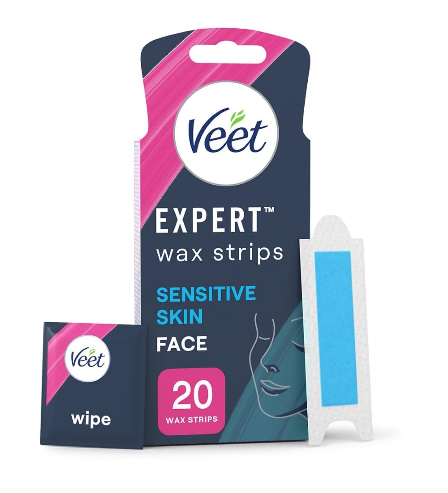 Veet Expert Cold Wax Strips for Face - Sensitive Skin (20 Strips + 4 Finish Wipes) - Buy Online on GoSupps.com