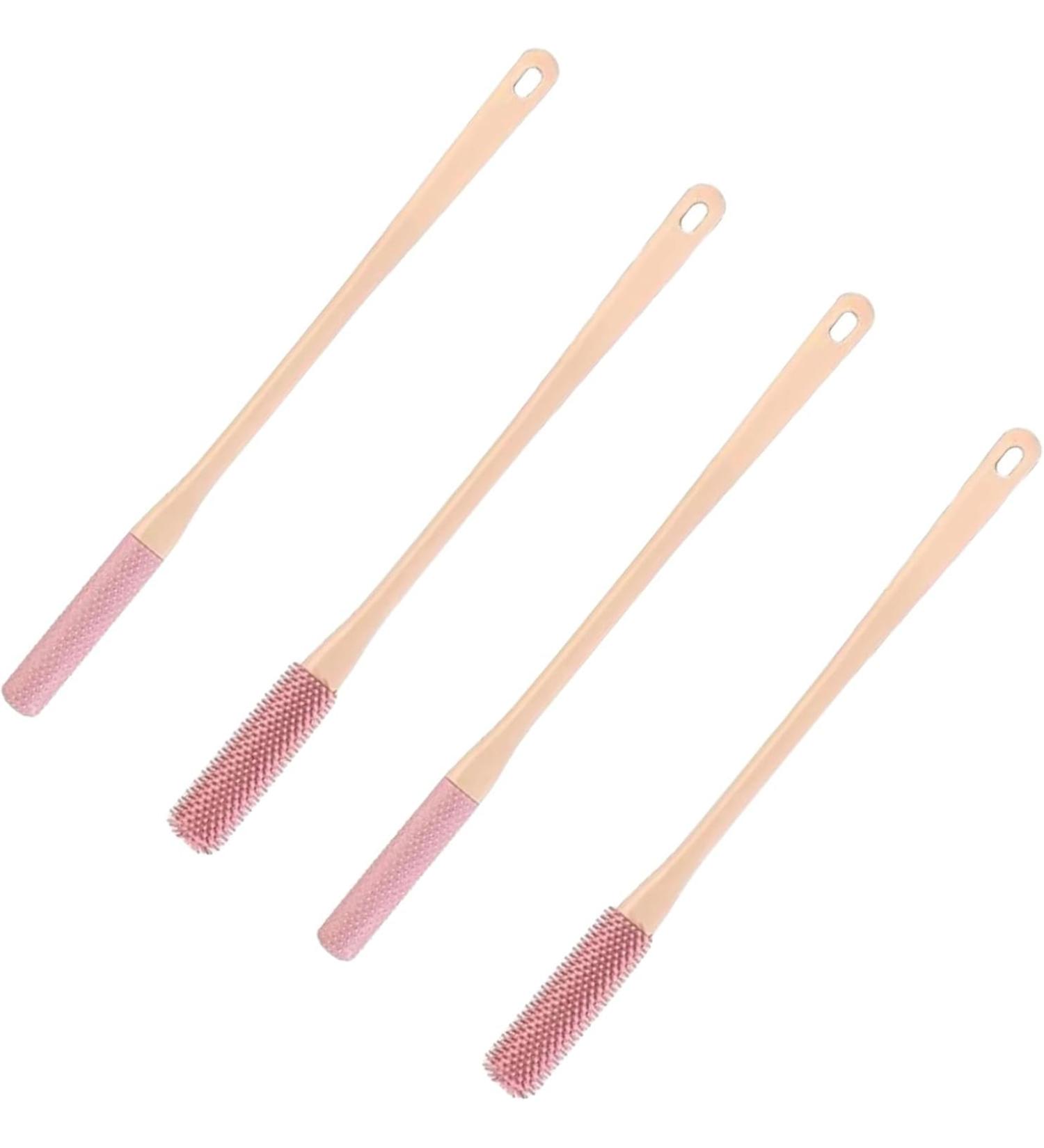 Toe Gap Cleaning Brush Silicone Foot Scrubber for Shower Foot Scrubber in Shower 15.7" Foot Scrubber in Shower with Long Handle Silicone Foot Brush (2 Set Pink) - Buy Online on GoSupps.com