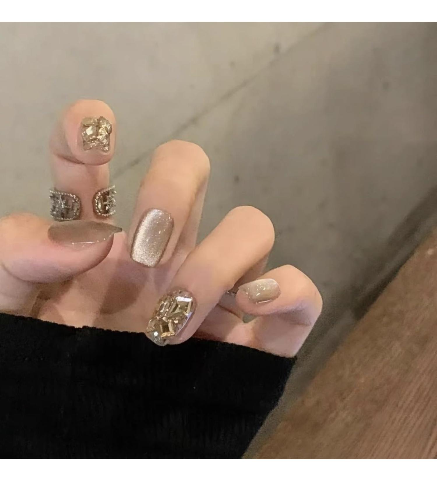 Cat's Eye Nail Champagne Diamond Nail Hand Wearable Nail Detachable False Nail(L) 1 count (Pack of 1) - Buy Online on GoSupps.com