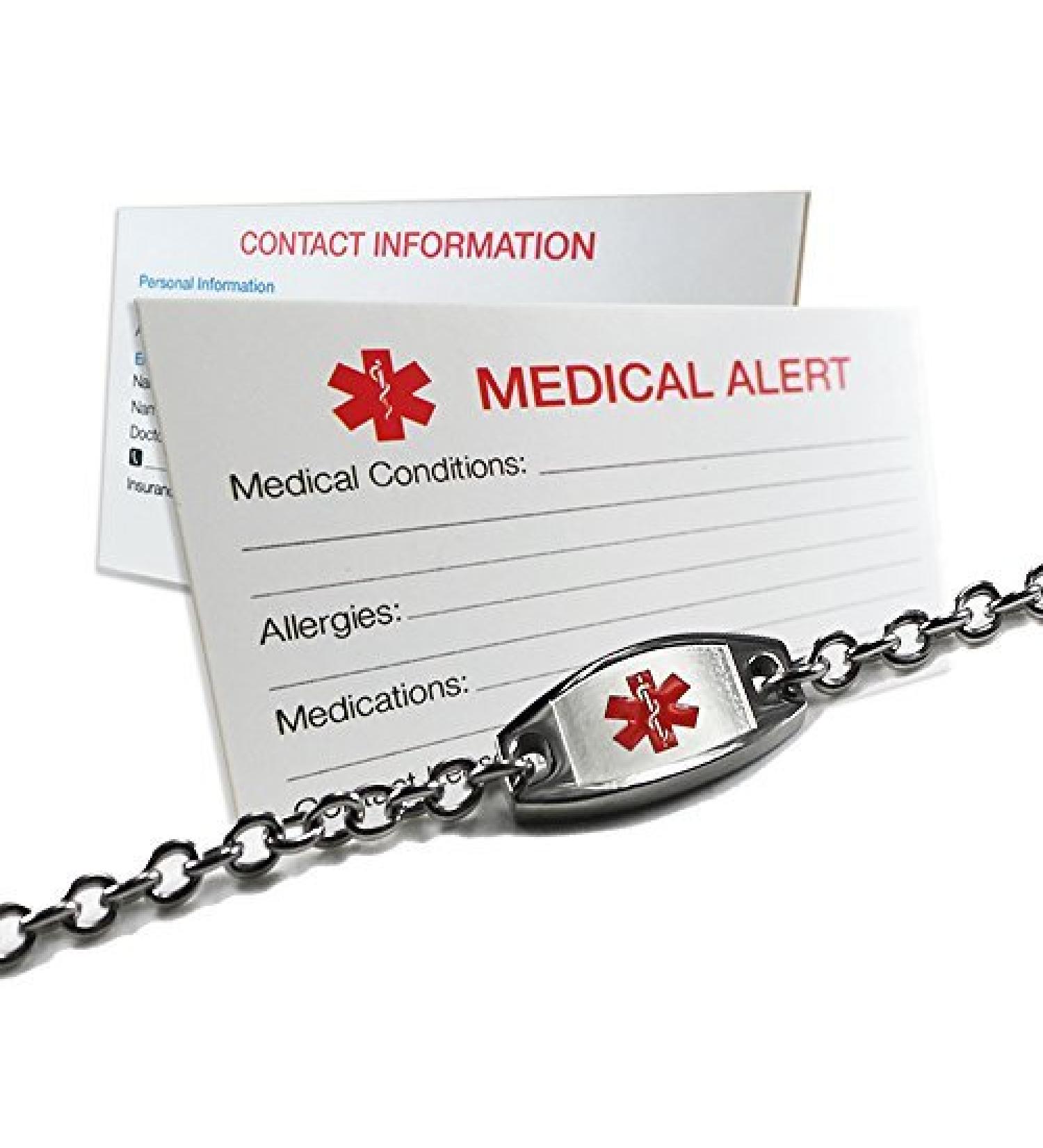 Engraved Gastric Bypass Small and Light Medical Alert Bracelet Stainless Steel ID Card Included Red