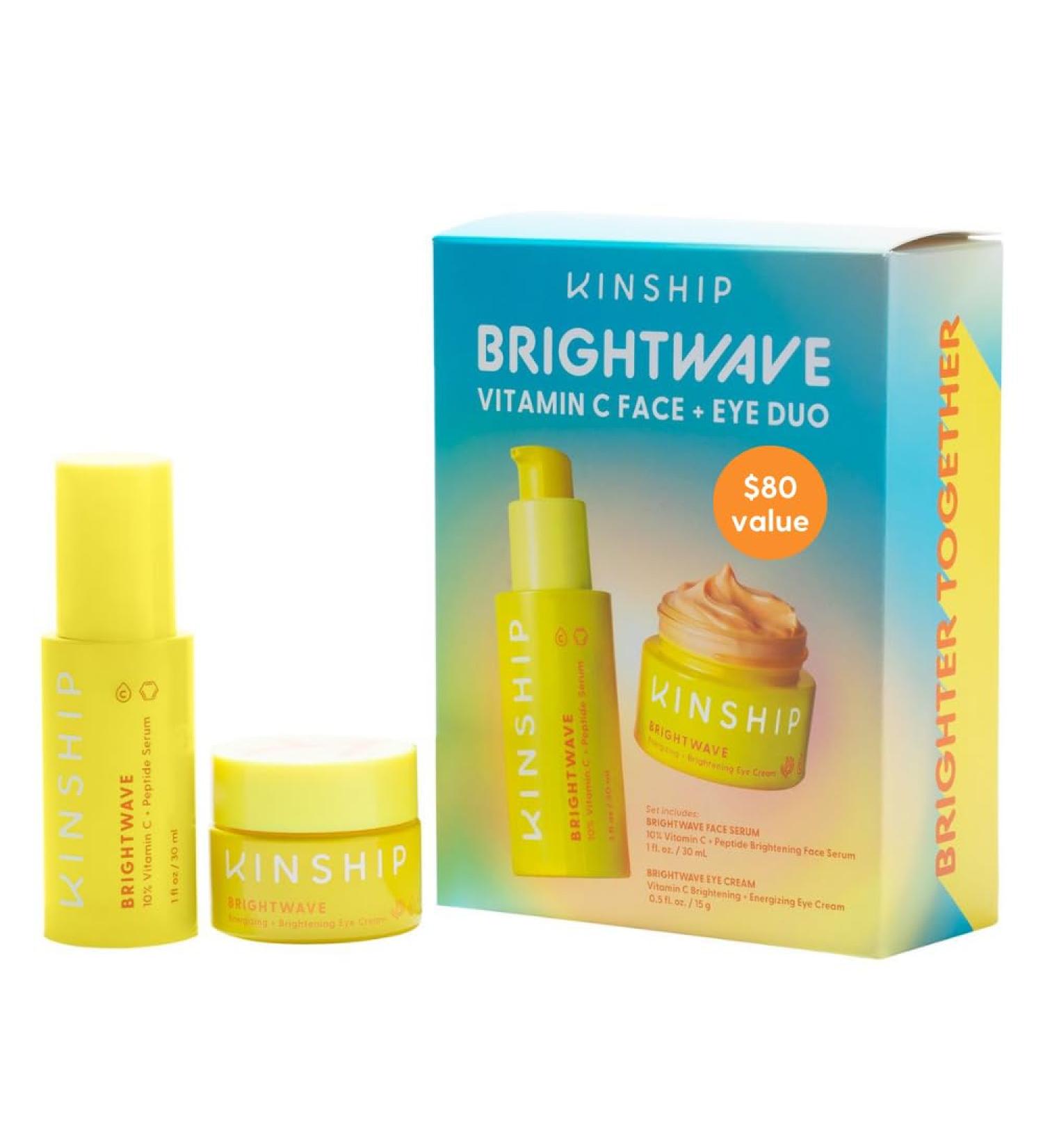 Kinship Brightwave Vitamin C Face + Eye Duo | Brightening Serum & Eye Cream for Dark Spots Fine Lines & Puffiness | All Skin Types - Buy Online on GoSupps.com