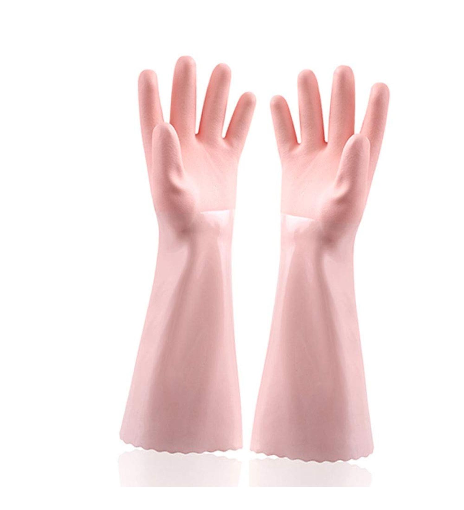ESASAM Cleaning Gloves Cleaning gloves household kitchen pink (38cm) plus velvet thickened gloves waterproof rubber durable wear-resistant - Buy Online on GoSupps.com