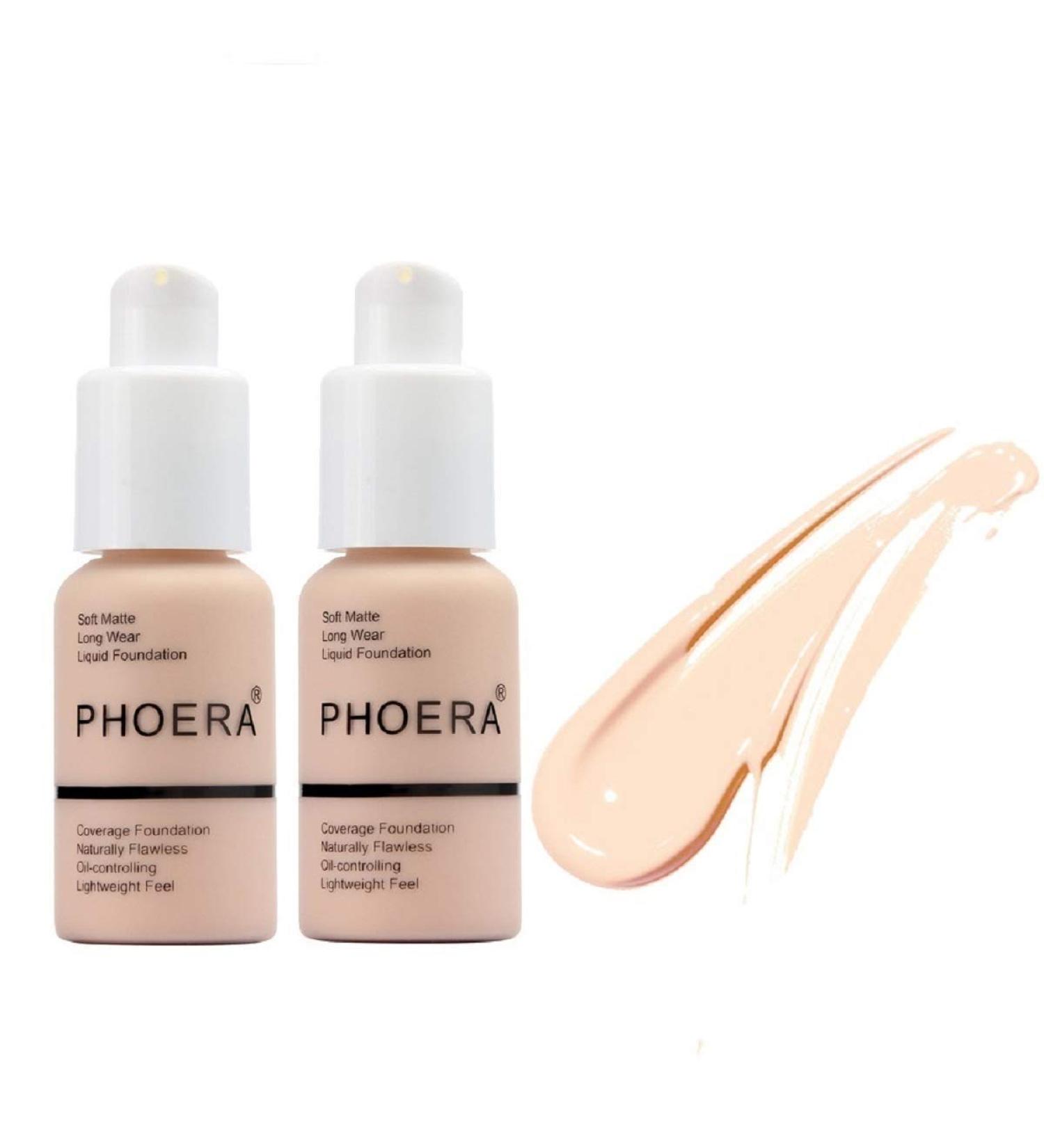 2 Pack PHOERA Full Coverage Foundation and 24HR Matte Oil Control Concealer Set (101 Porcelain) - Long Lasting Flawless Finish - 30ml - Buy Online on GoSupps.com