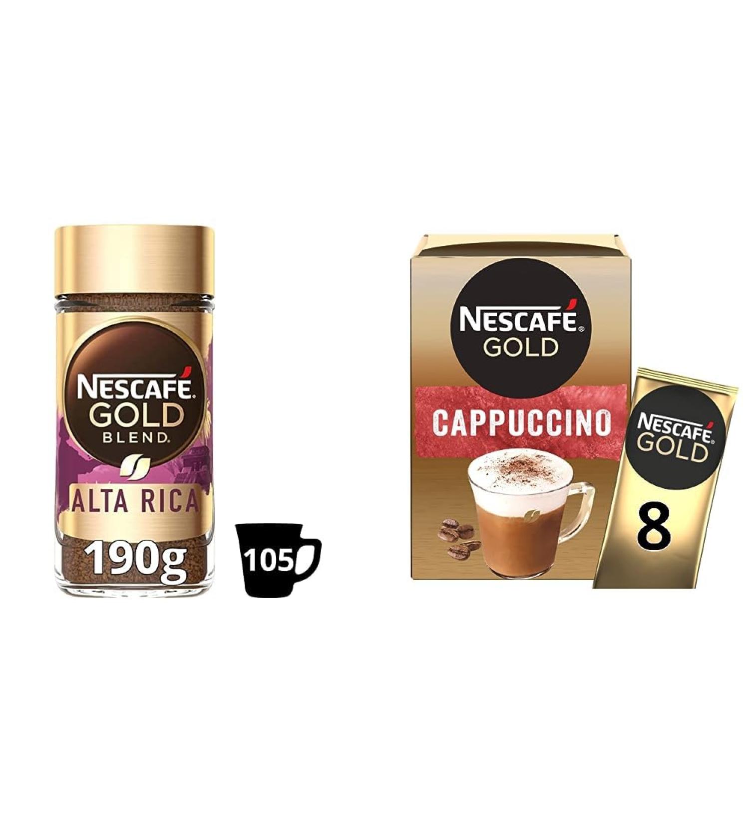 Nescaf Gold Blend Origins Alta Rica Instant Coffee 190g & Gold Cappuccino Instant Coffee 8 x 15.5g 8 Count (Pack of 1) - Buy Online on GoSupps.com