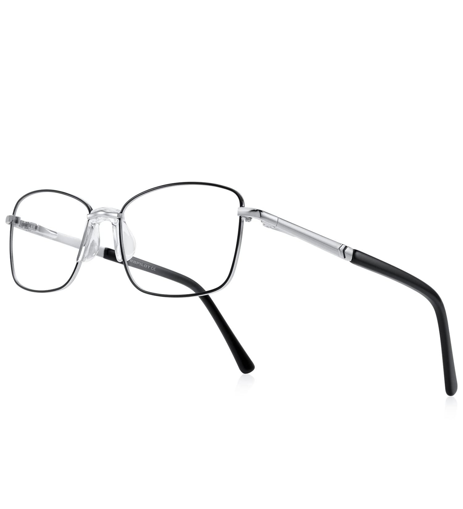 RB Pilot Blue Light Blocking Reading Glasses for Women - Metal Frame Spring Hinge Stylish Black & Silver Design - 1.0x Magnification - Buy Online on GoSupps.com