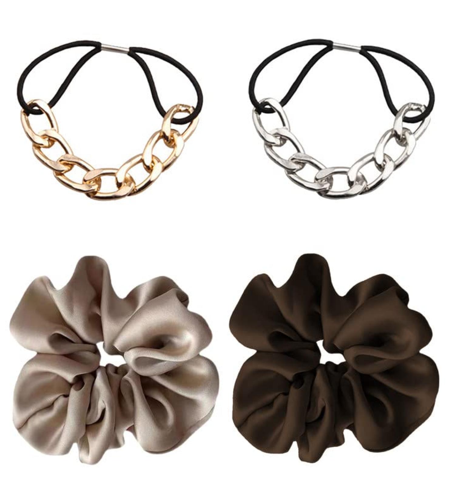 6 Pack Gold Bracelet Hair Ties with Silk Scrunchies for Breakage Prevention - Hair Accessories for Women and Teen Girls - Buy Online on GoSupps.com