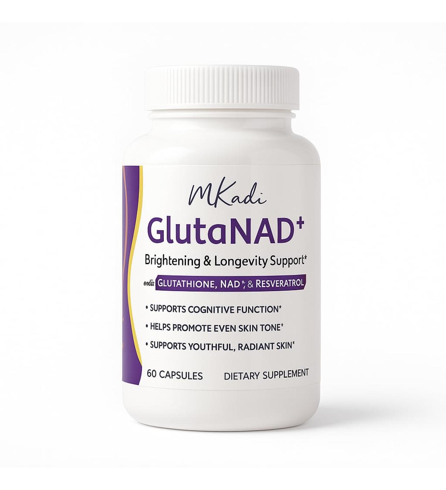 MKADI GlutaNAD+ Brightening & Longevity Support L-Glutathione & NAD+ Antioxidant Complex Skin Glow Cellular Energy & Healthy Aging 60 Vegan Capsules NAD+ - Buy Online on GoSupps.com