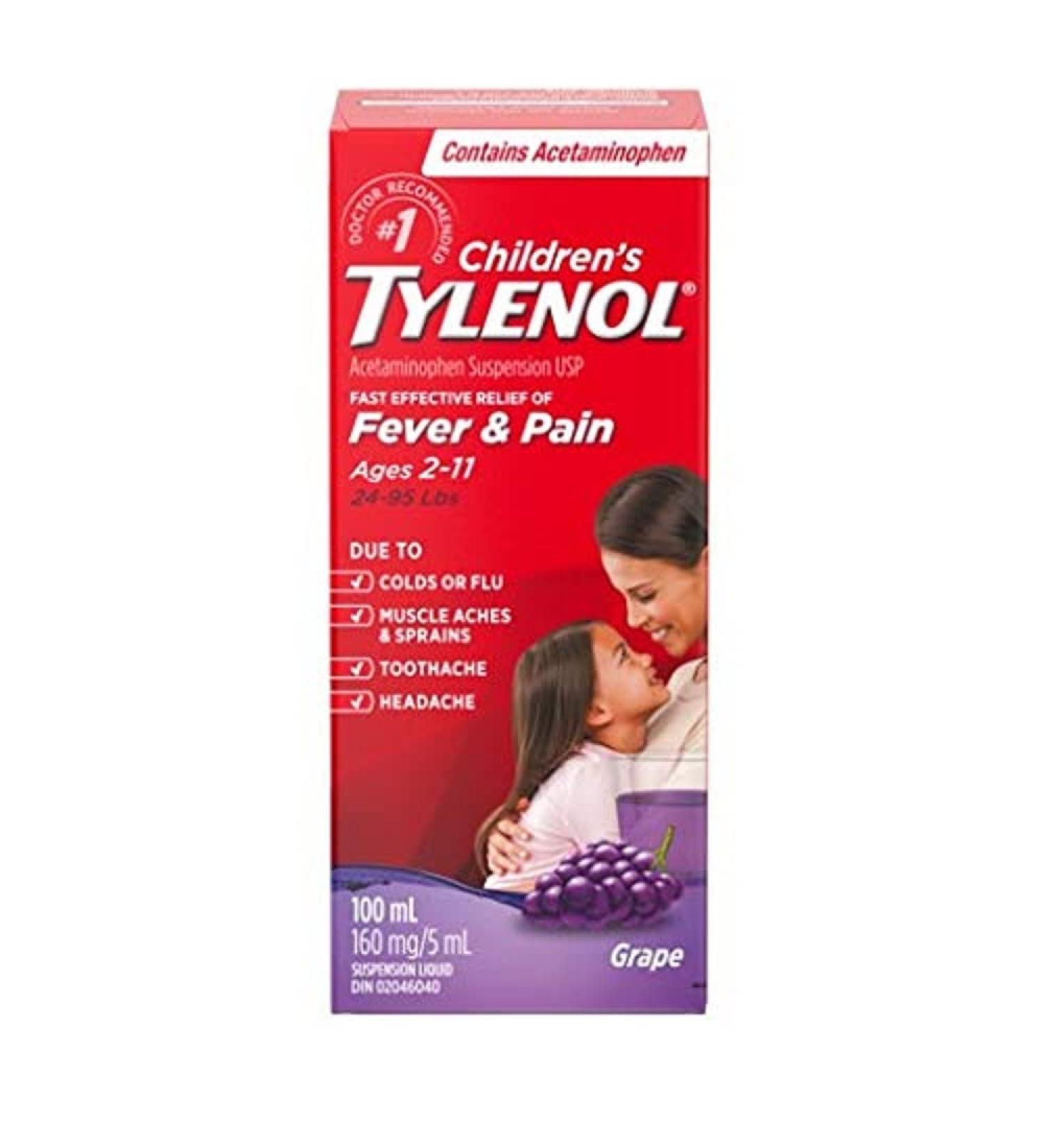 Tylenol Children's Medicine Fast Effective Relief of Fever & Pain 2-11 Years Grape Liquid Packaging May Vary 100mL 100 ml (Pack of 1) Grape Punch Liquid for Fever - Buy Online on GoSupps.com