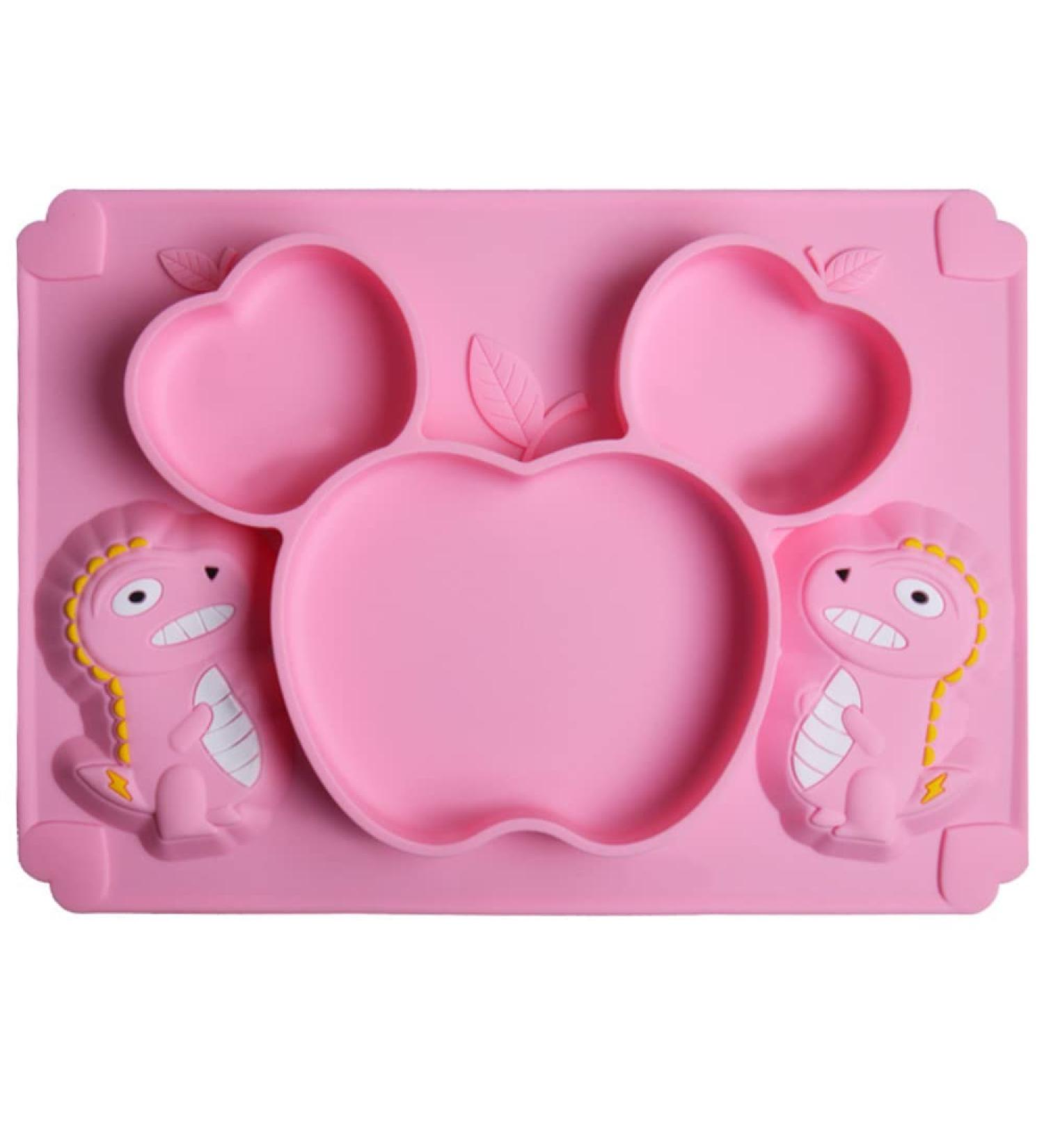 SFCCMM Toddler Silicone Divided Plate - Non-Slip Suction Baby Dinnerware (Dinosaur Pink) - Buy Online on GoSupps.com
