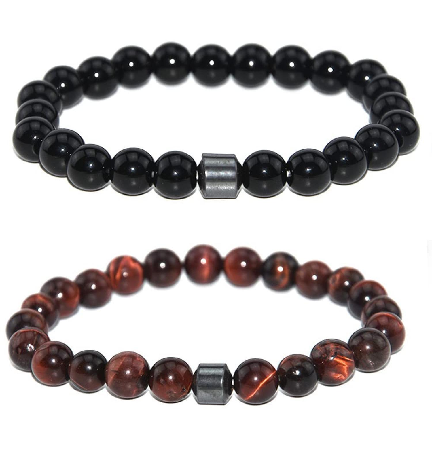 WOBBLO 2 PCS Smoking Cessation Bracelet men and women quit smoking bracelet Helps Relieve Anxiety Frustration Irritability Triple men and women Power Therapeutic Bracelet 8mm Black+brown - Buy Online on GoSupps.com
