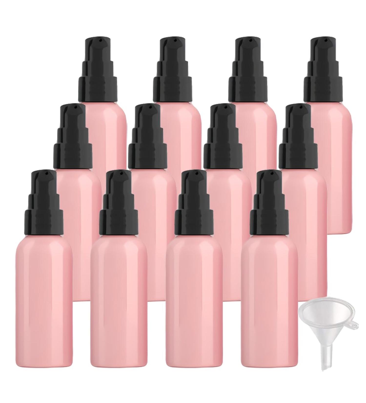 ZEOABSY 12 Pieces 50 ml Pink Lotion Bottles with Black Pump 50ml Empty PET Plastic Lotion Pump Bottle Cosmetic Gel Travel Container for Cosmetic Make up Cleaning + 2 x Funnel Pink 50 ml - Buy Online on GoSupps.com