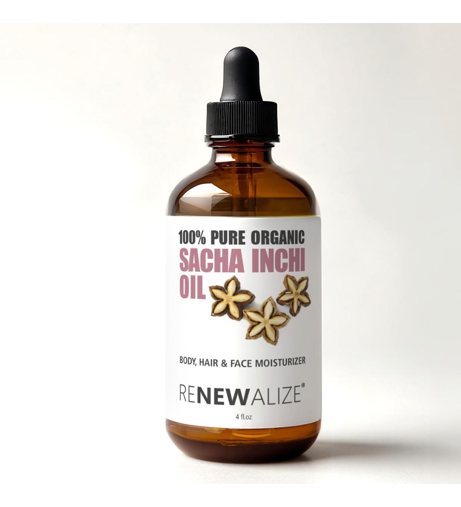 Organic Sacha Inchi Seed Oil - 100% Pure Cold Pressed - 4 oz Glass Bottle for Face Body & Hair Moisture - Buy Online on GoSupps.com