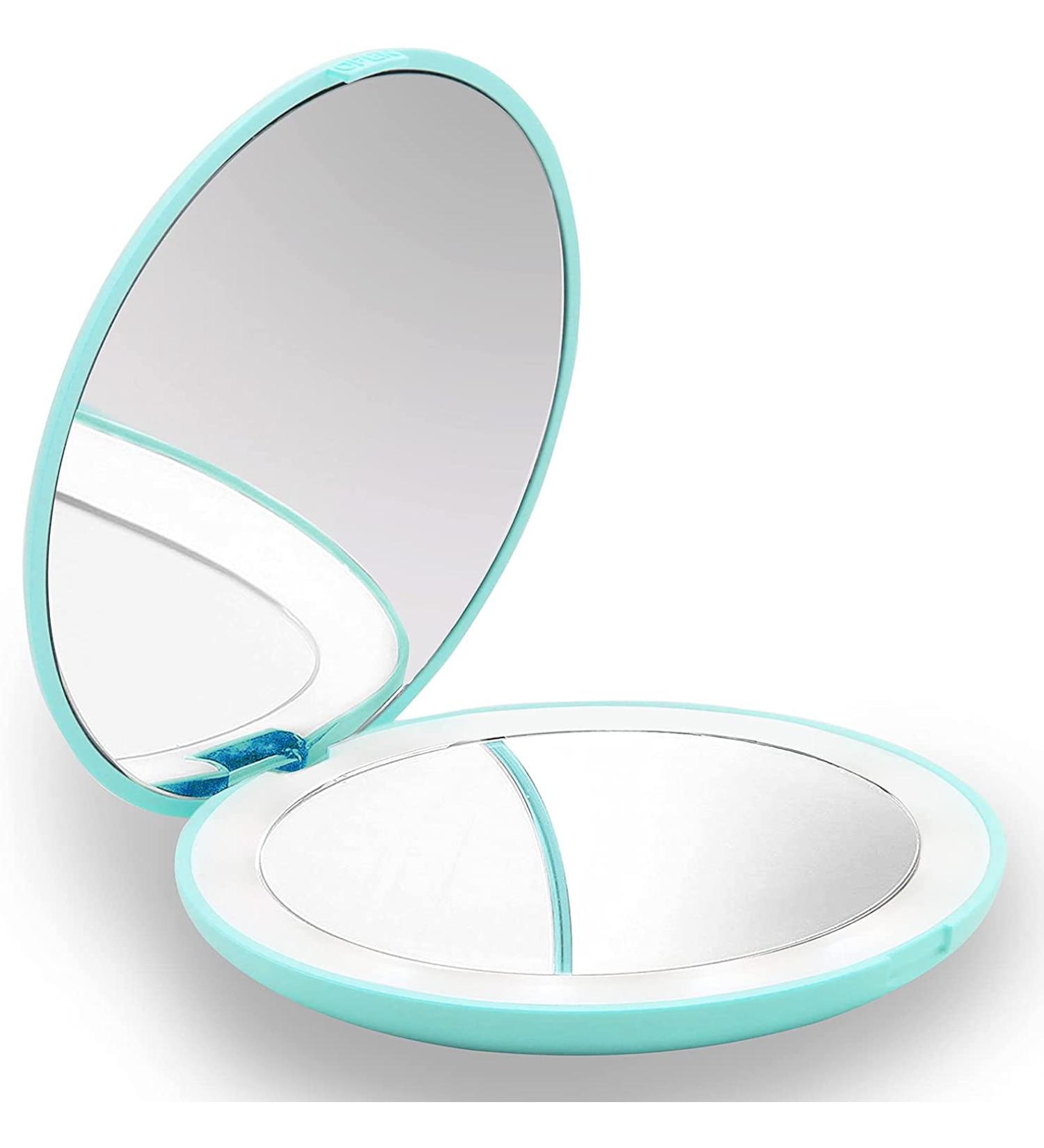 Portable Compact Makeup Mirror with LED Light, 1X/10X Magnification - Green - Buy Online on GoSupps.com