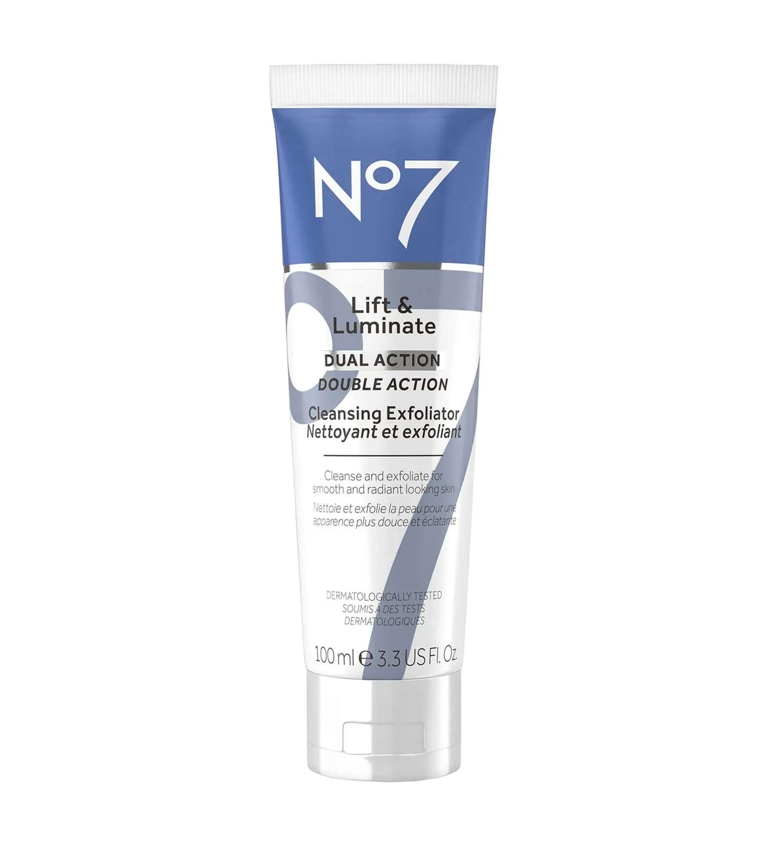 No7 Lift & Luminate Exfoliating Cleanser with Vitamin C, E & B5 - Daily Deep Pore Cleanser for Dullness and Uneven Skin Tone - 100ml - Buy Online on GoSupps.com