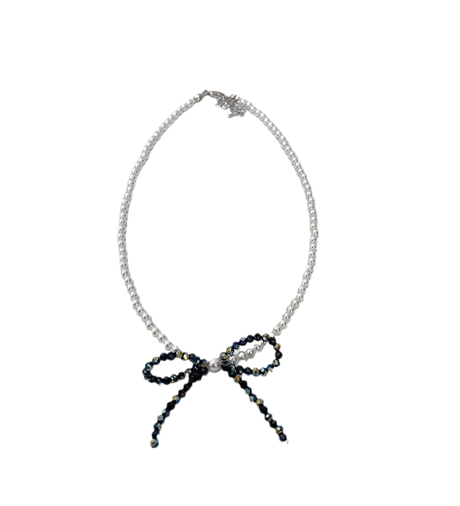SOUTHJIELING Shimmering Crystal Bow Pendant Necklace - Elegant Black Pearl Jewelry for Women - Buy Online on GoSupps.com