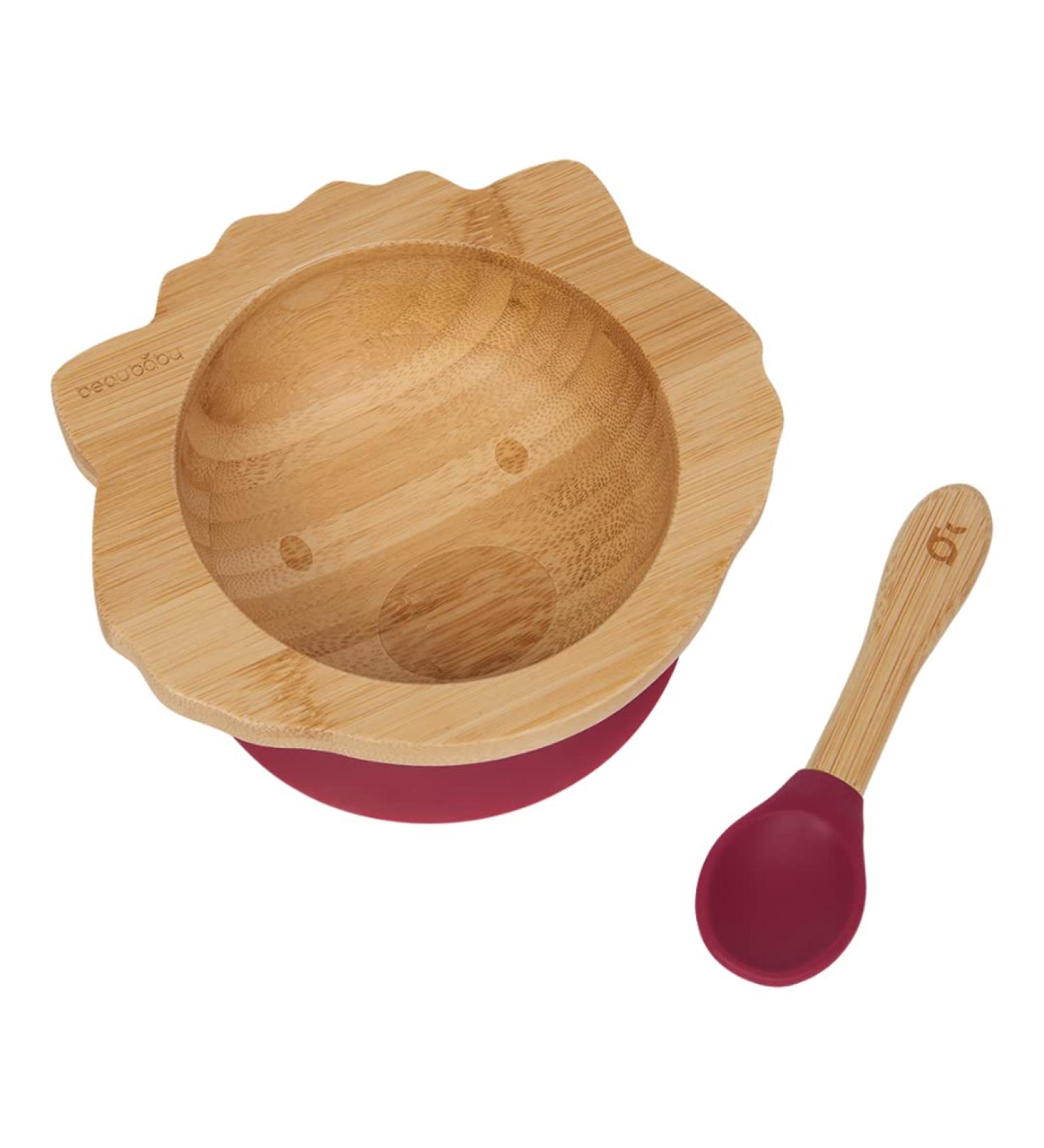 BeauBaby Wombat Bamboo Suction Bowl Set with Spoon - Cherry | Stay Put Silicone Suction Ring | Baby Feeding Bowl - Buy Online on GoSupps.com
