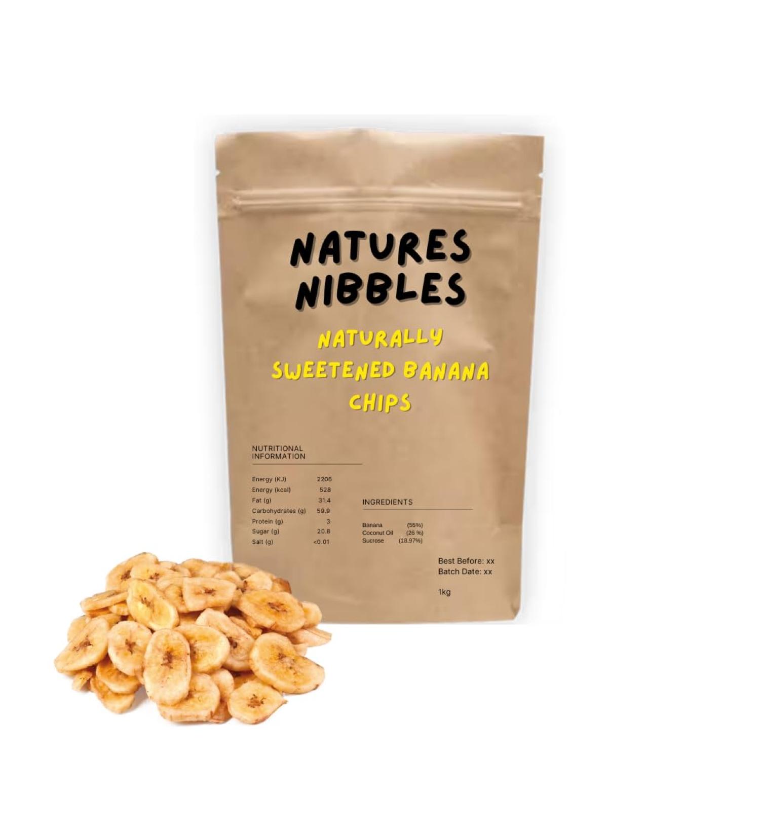 Dried Baked Banana Chips Naturally Sweetened 1 kg in Resealable Pouch Vegetarians - Baking - Granola - Breakfast - Snacking - Desserts - A Great Source of Magnesium Vitamin A and Iron.