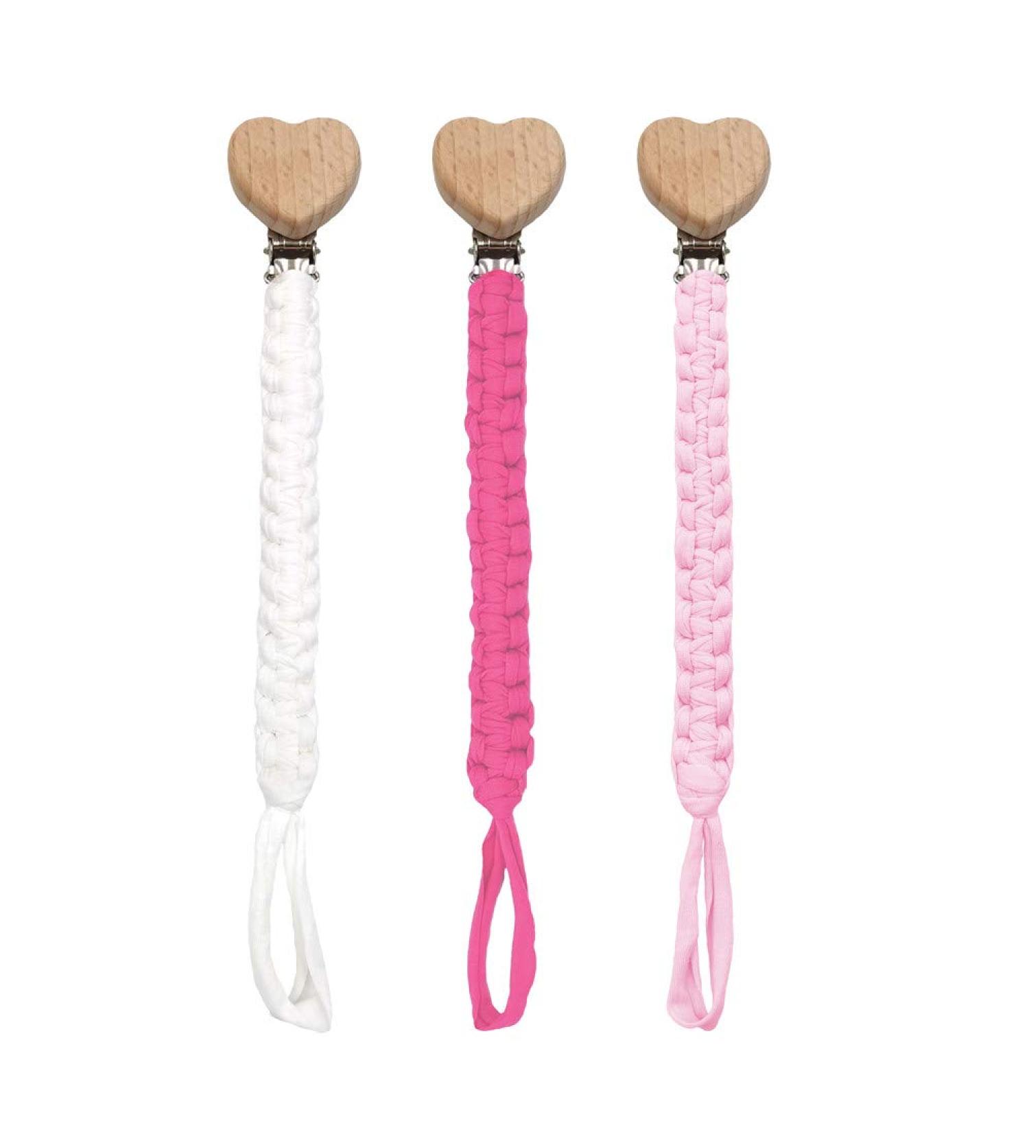 Pack of 3 Cotton Pacifier Chains for Newborns | Baby Boy & Girl Bibs - White Light Pink Red - Buy Online on GoSupps.com
