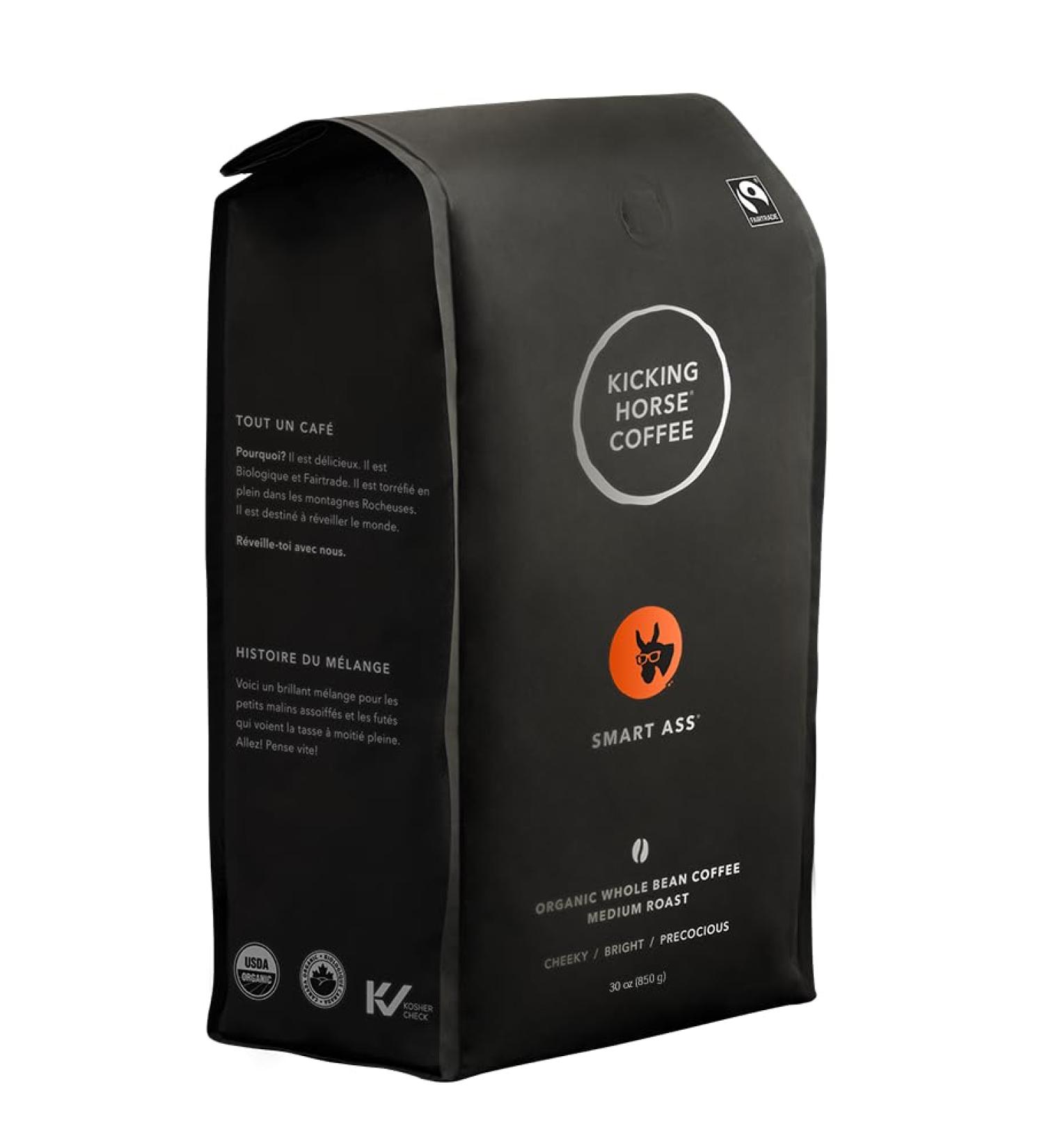 Kicking Horse Coffee - Smart Ass Blend Whole Bean 100% Arabica Coffee | Medium Roast | All Organic & Fairtrade | 850 g - Buy Online on GoSupps.com