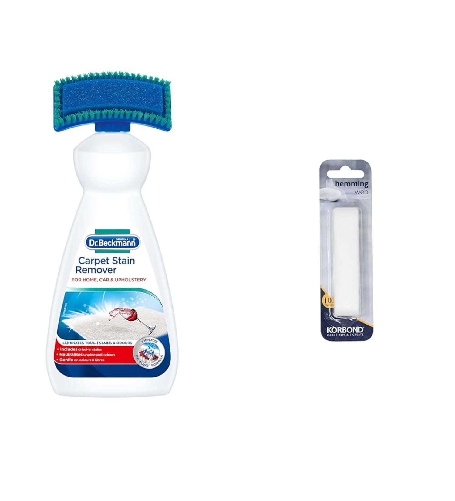 Dr. Beckmann Carpet Stain Remover | Removes New and Dried-in Stains | Includes Applicator Brush 650 ml & Korbond 10 m Hemming Web White - Buy Online on GoSupps.com