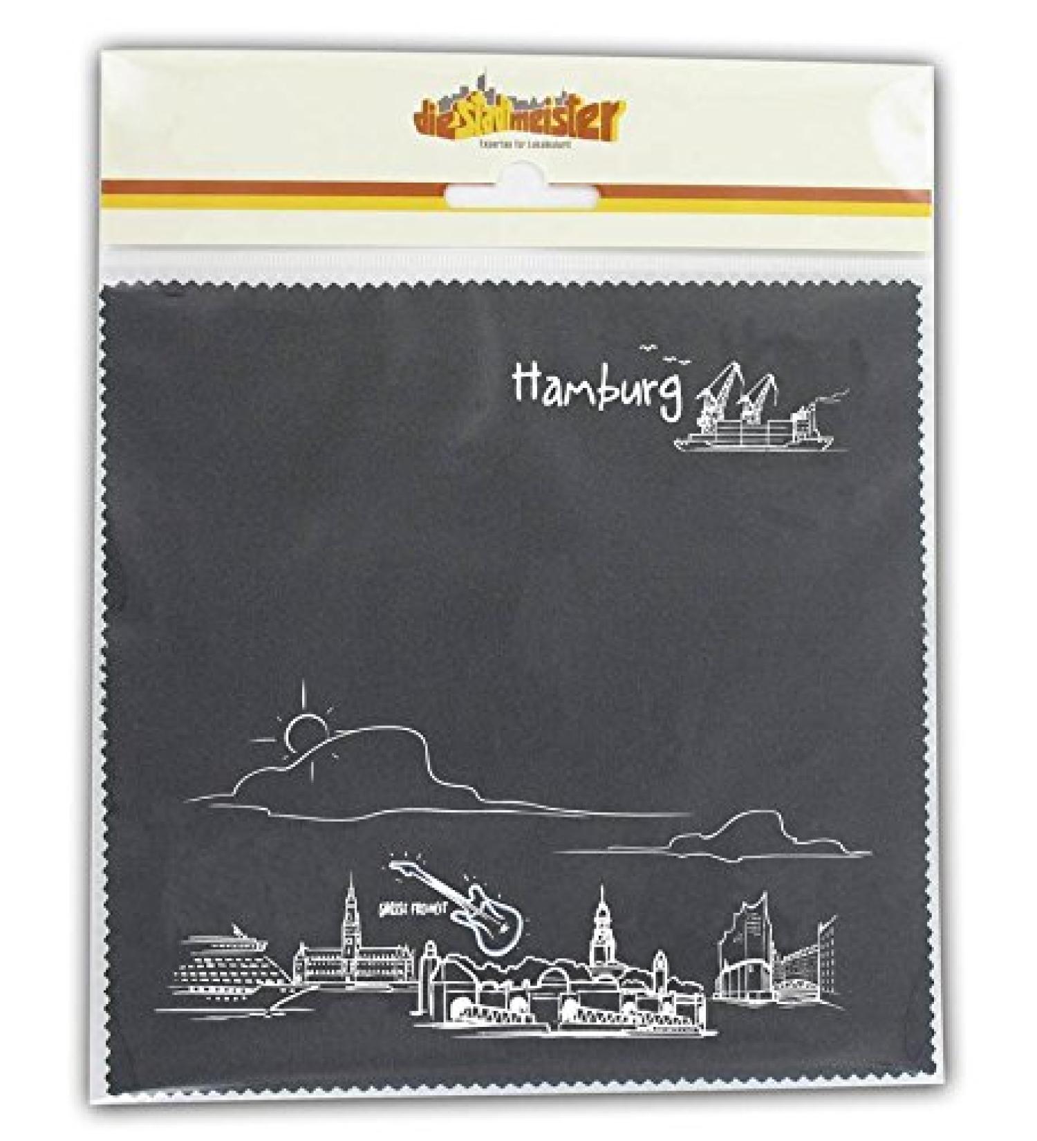 the stadtmeister glass cleaning cloth/glasses cleaning cloth ''Skyline Hamburg'' - black