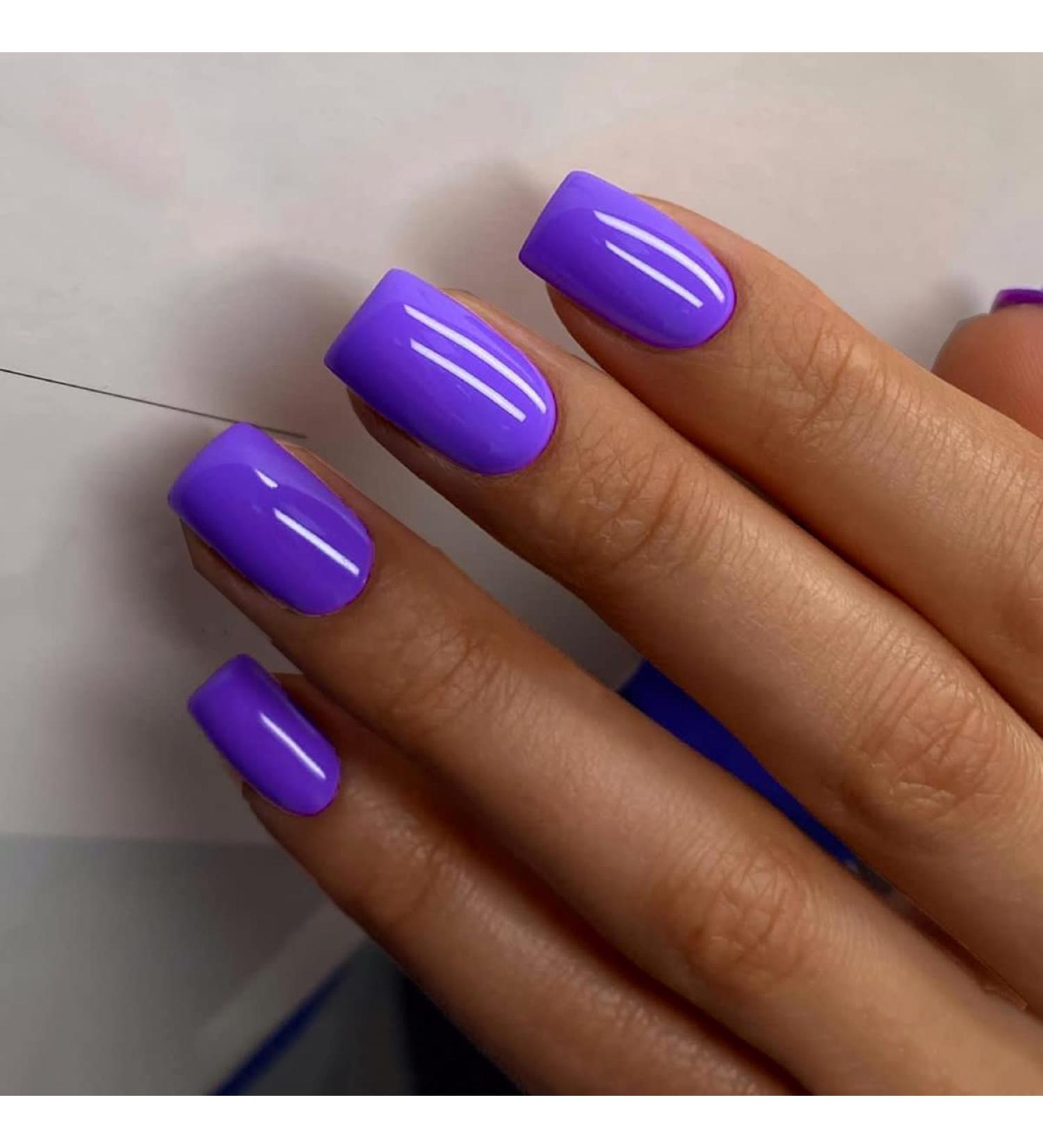 Purple Press on Nails Square Fake Nails Short Acrylic Nails Glossy False Nails with Glue Simple Artificial Finger Manicure for Women and Girls 24pcs 3 - Buy Online on GoSupps.com