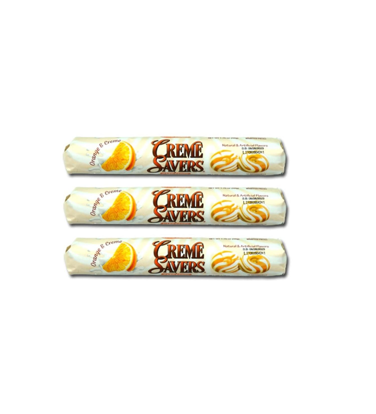 Creme Savers Orange and Creme Hard Candy | The Taste of Fresh Oranges Swirled in Rich Cream | The Original Classic Creme Savers | THREE Individual Rolls