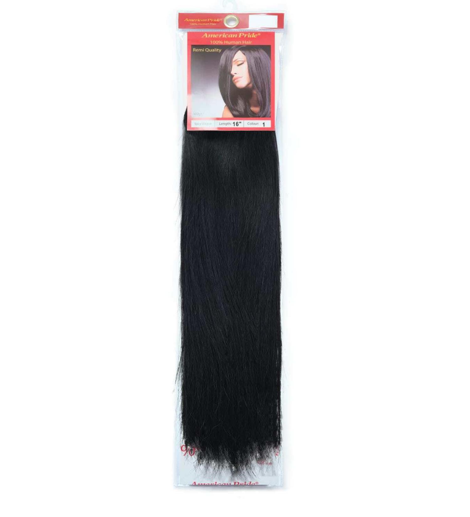 Yaki Silky Weave Jet Black (1) 16" Human Hair Extensions