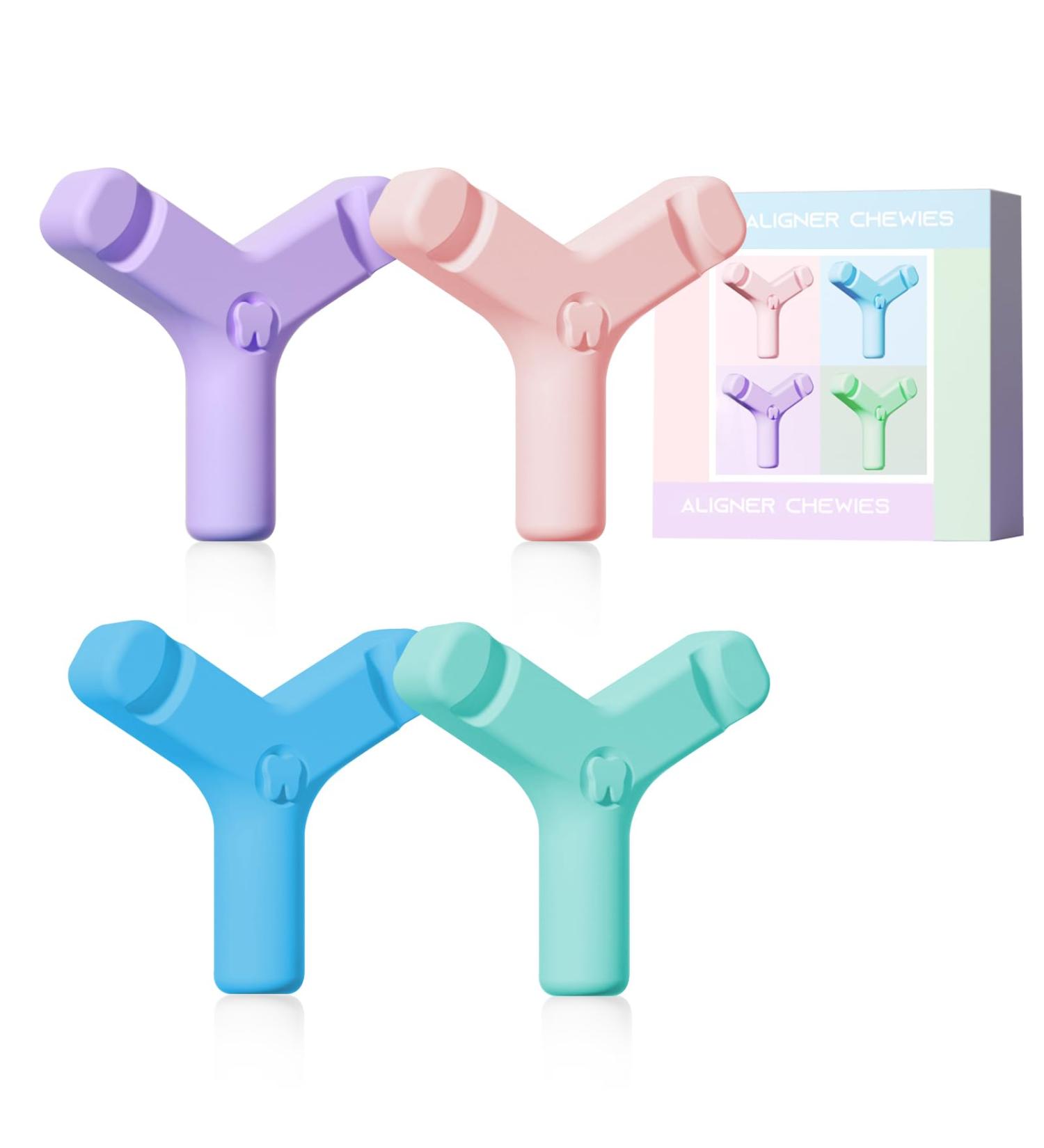 Chewies for Invisalign Aligners | Y-Shaped Retainer Chewies - Firm & Soft 2Way 4 Color Set for Optimal Comfort - Buy Online on GoSupps.com