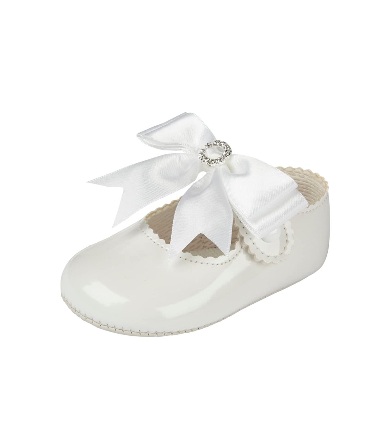 Baypods Baby Girls Soft Sole Pre Walker Shoes with Diamante Bow | White Patent | Made in England - Buy Online on GoSupps.com