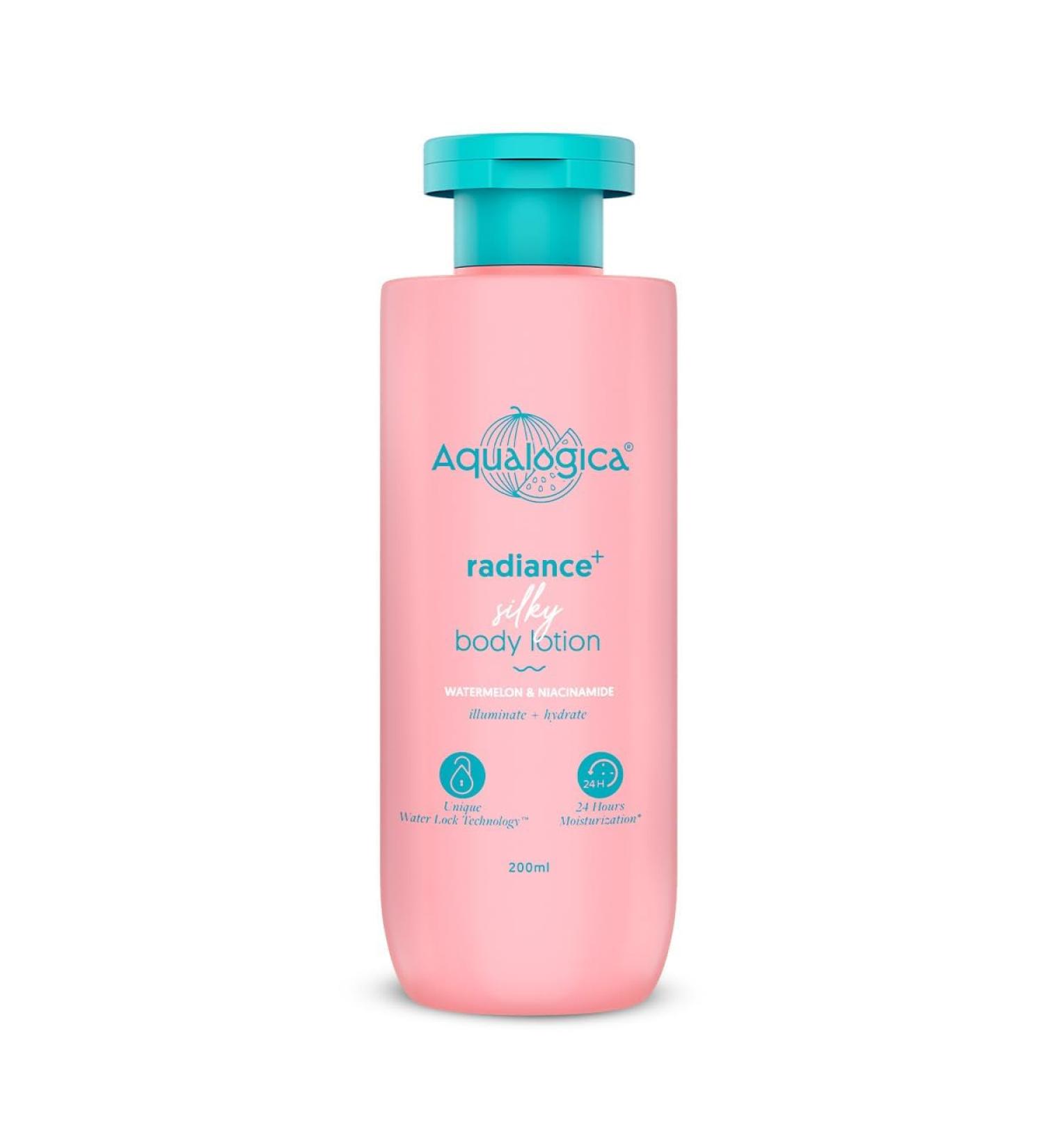 Aqualogica Radiance+ Silky Body Lotion | 24H Deep Moisturization with Watermelon & Niacinamide | Daily Moisturizer - 200ml (6.7 Fl Oz - Buy Online on GoSupps.com